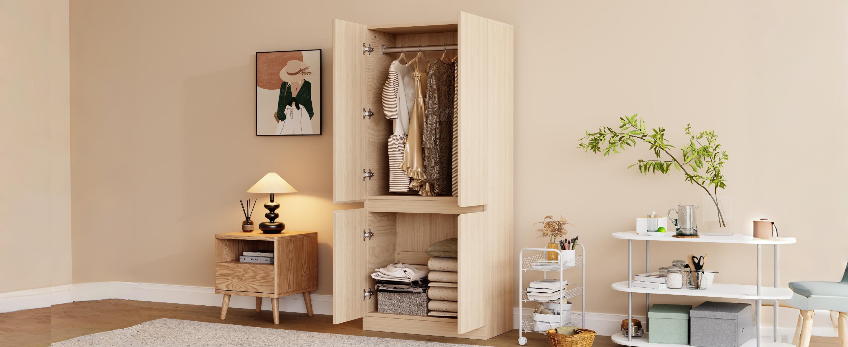 Logidon kledingkast 70x40x170 cm dubbele deur design houtkleur