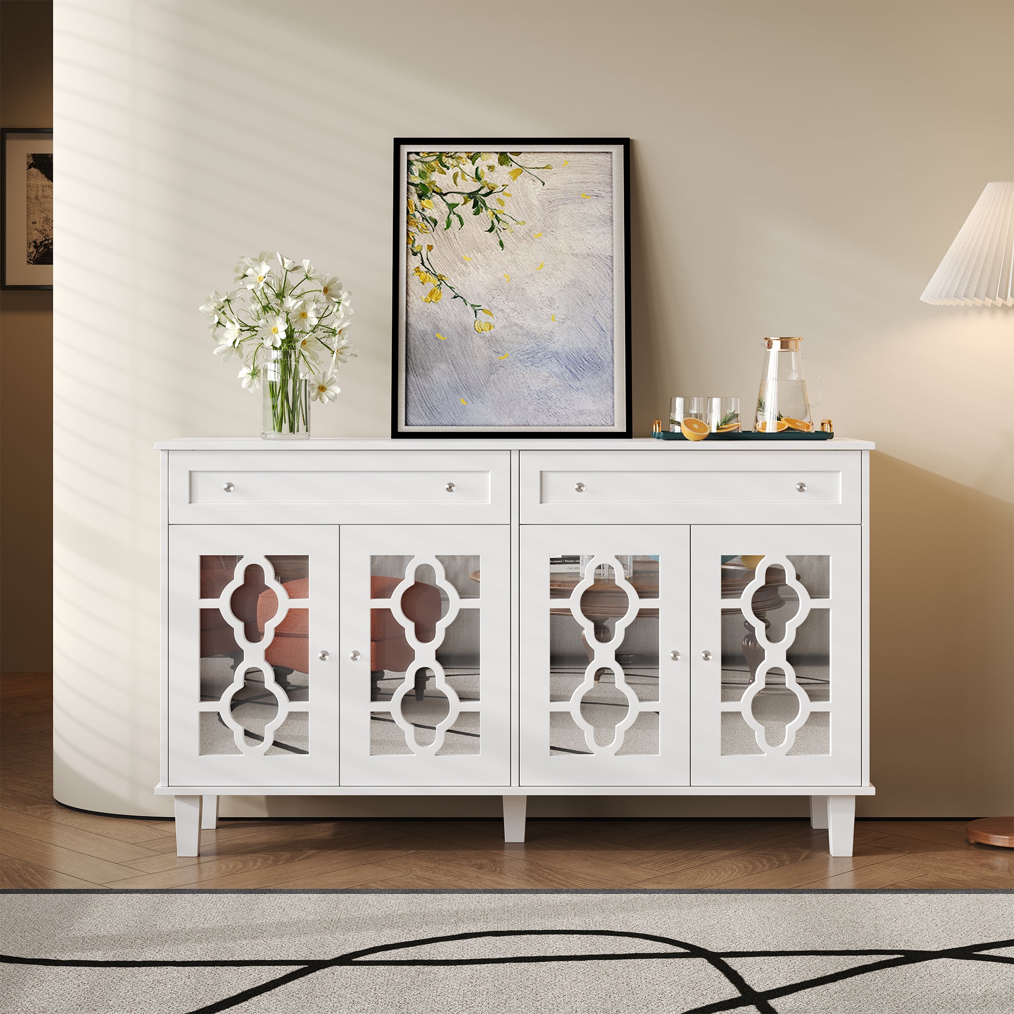 Logidon Dressoir Wit Vier Spiegeldeuren Met Lades 140 cm