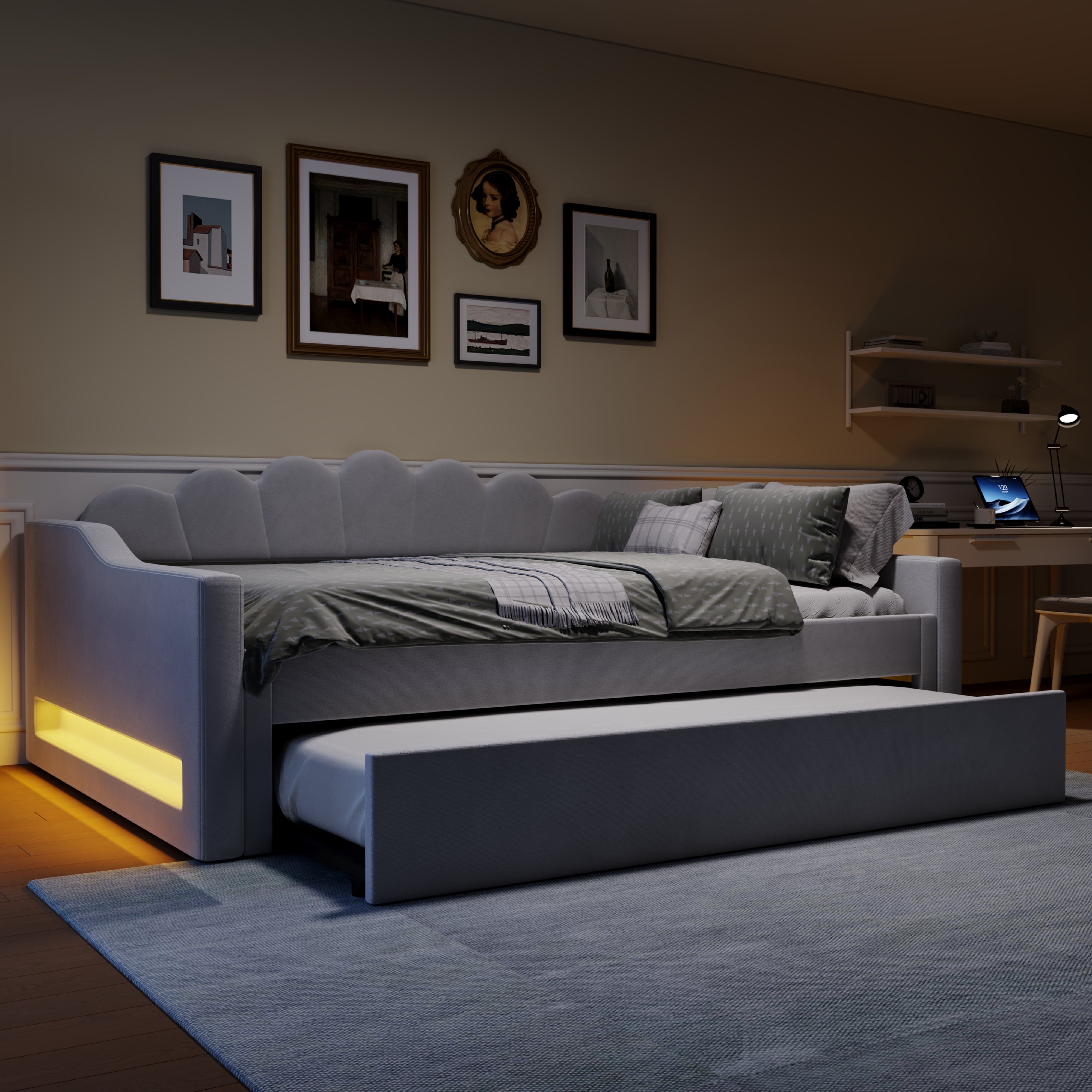 Logidon Gestoffeerd Dagbed 140x200 cm Grijs met LED-riem
