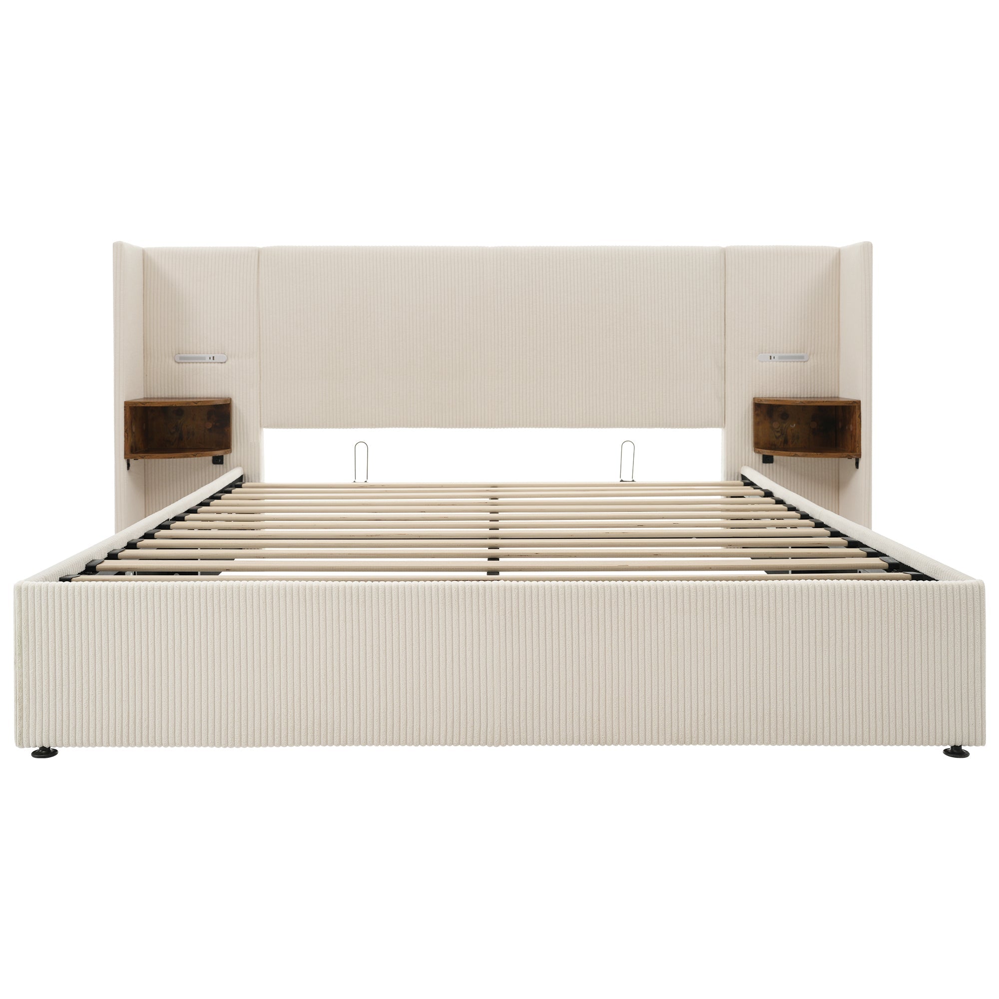 Logidon gestoffeerd bed 160x200 beige-wit met opbergruimte
