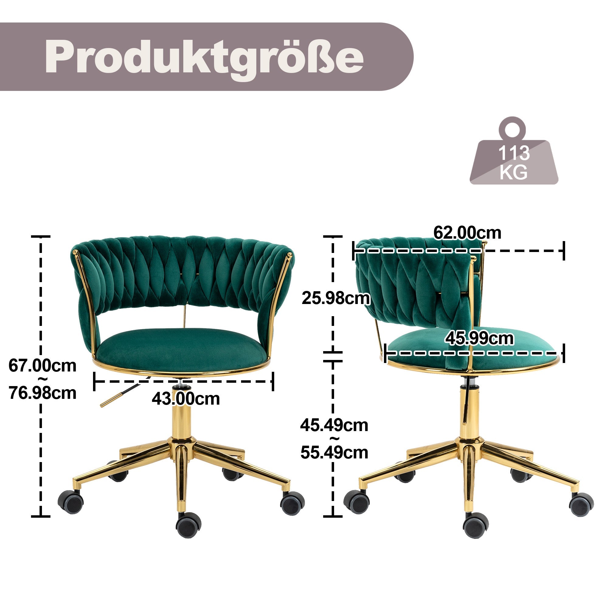 Logidon Emerald Velvet Office Chair Rotatable 360 Degree Height Adjustment One Click