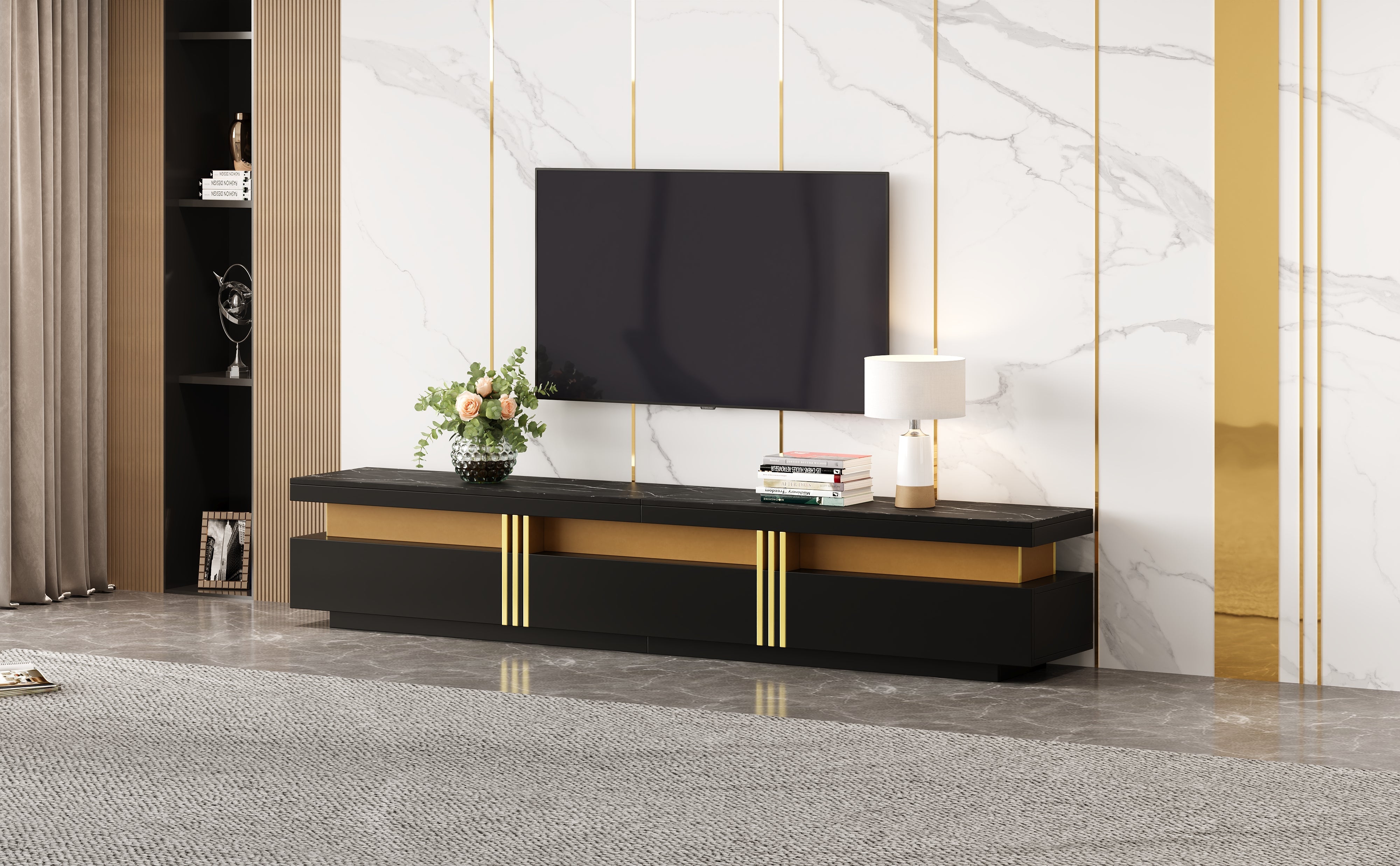 Logidon Zwarte tv-wandmeubelset 2 tv-kast salontafel marmerlook