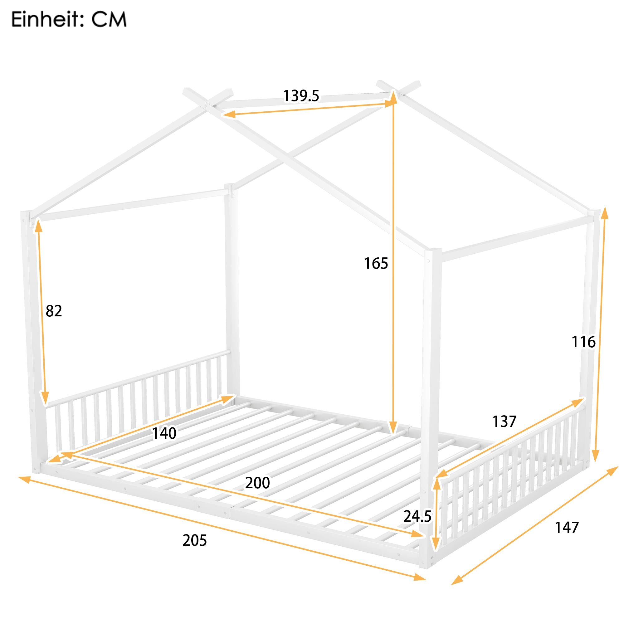Logidon gestoffeerd bed 140x200 cm zonder matras Wit ijzeren framebed