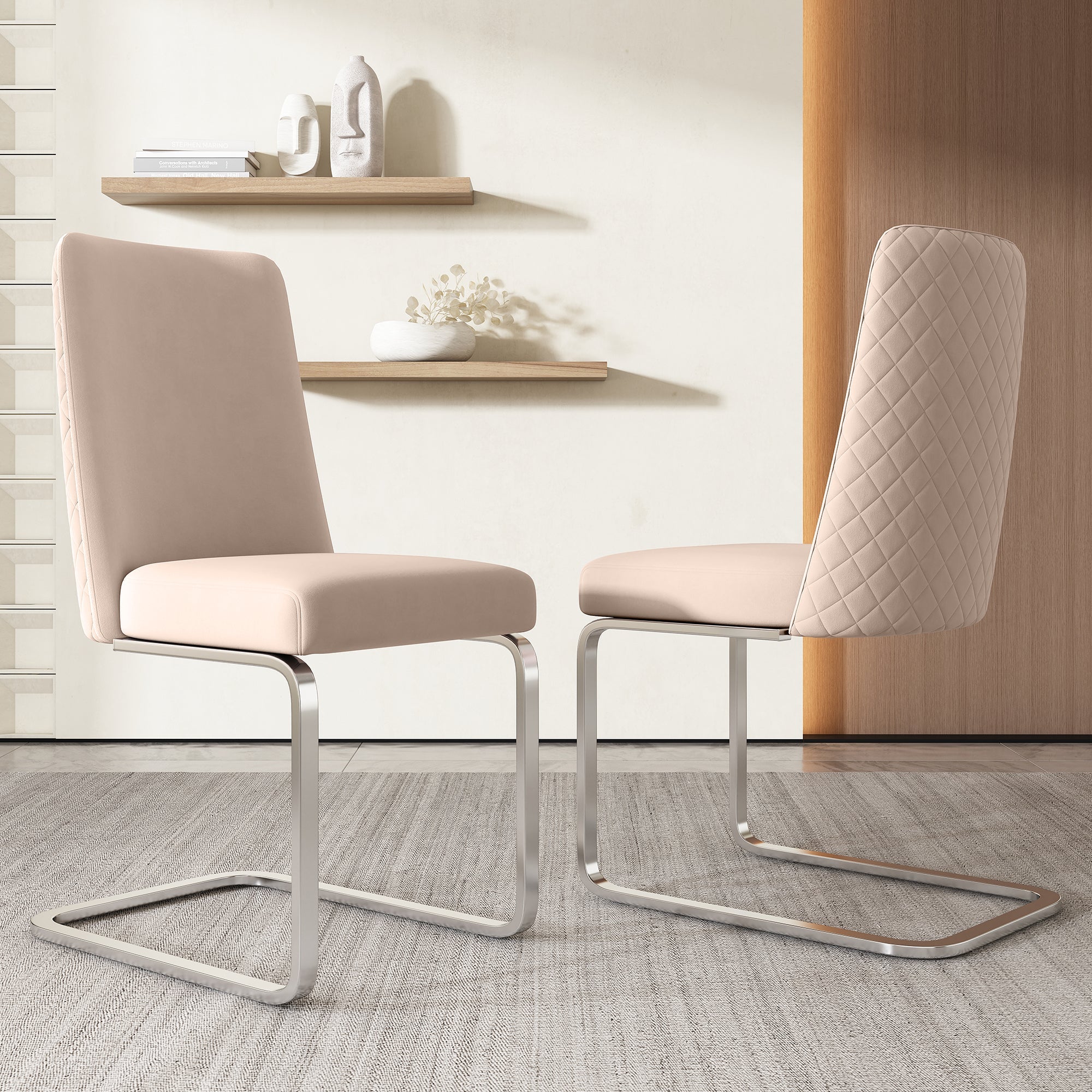 Logidon fluwelen eetkamerstoelen set van 4 beige met diamantrugdesign