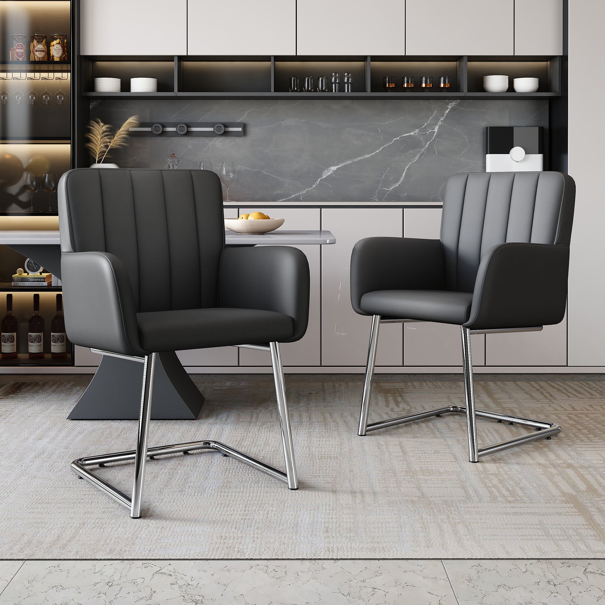 Logidon Set van 4 eetkamerstoelen kunstleer zwart Z-design