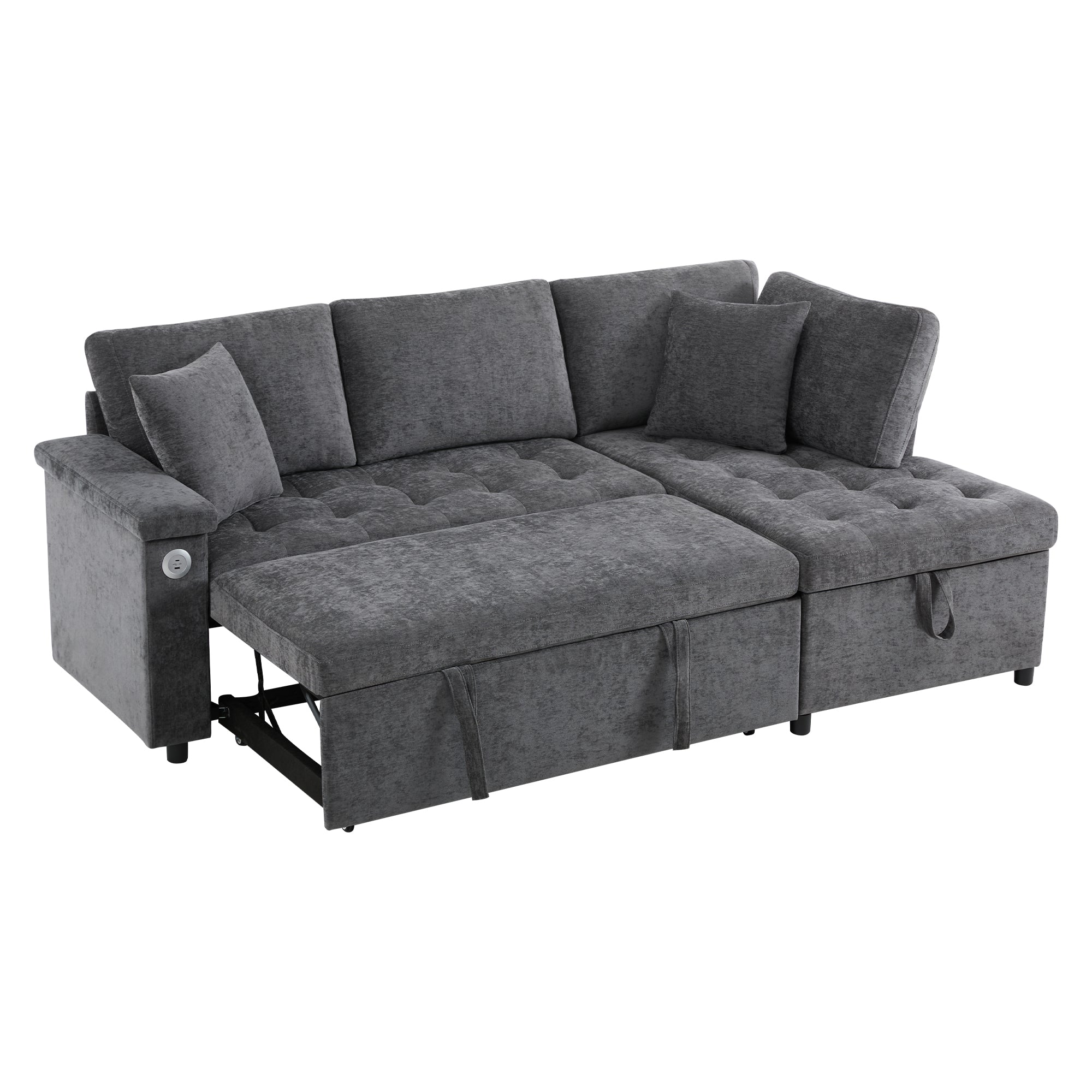 Logidon L-vorm slaapbank grijs fluweel chenille 209x130 cm opbergruimte