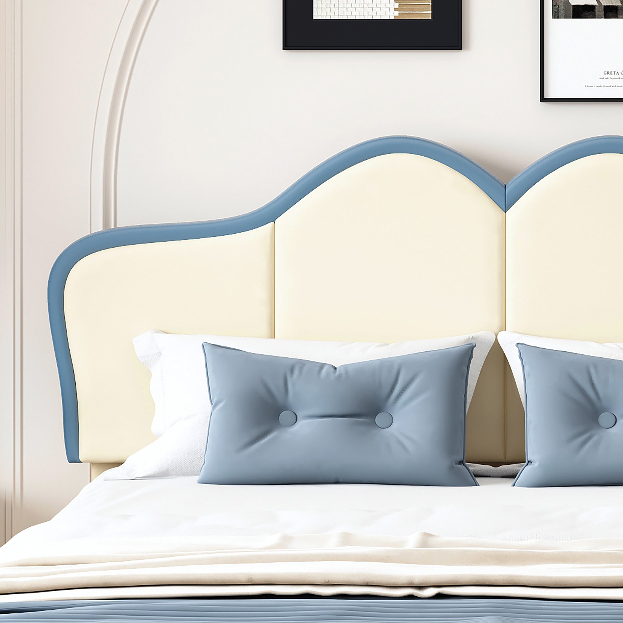 Logidon gestoffeerd bed 140x200 wit blauw met zachte beschermranden
