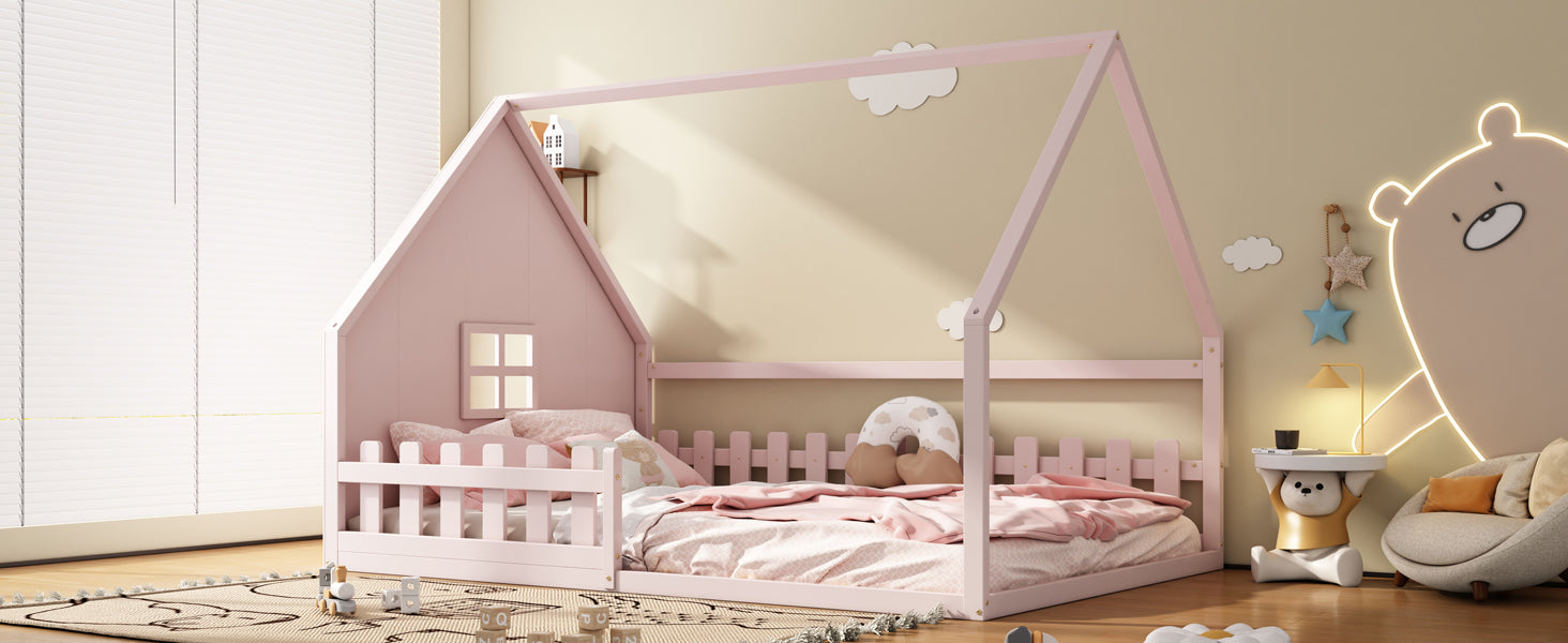 Logidon vlakbed 140x200 cm roze kinderbed met railing