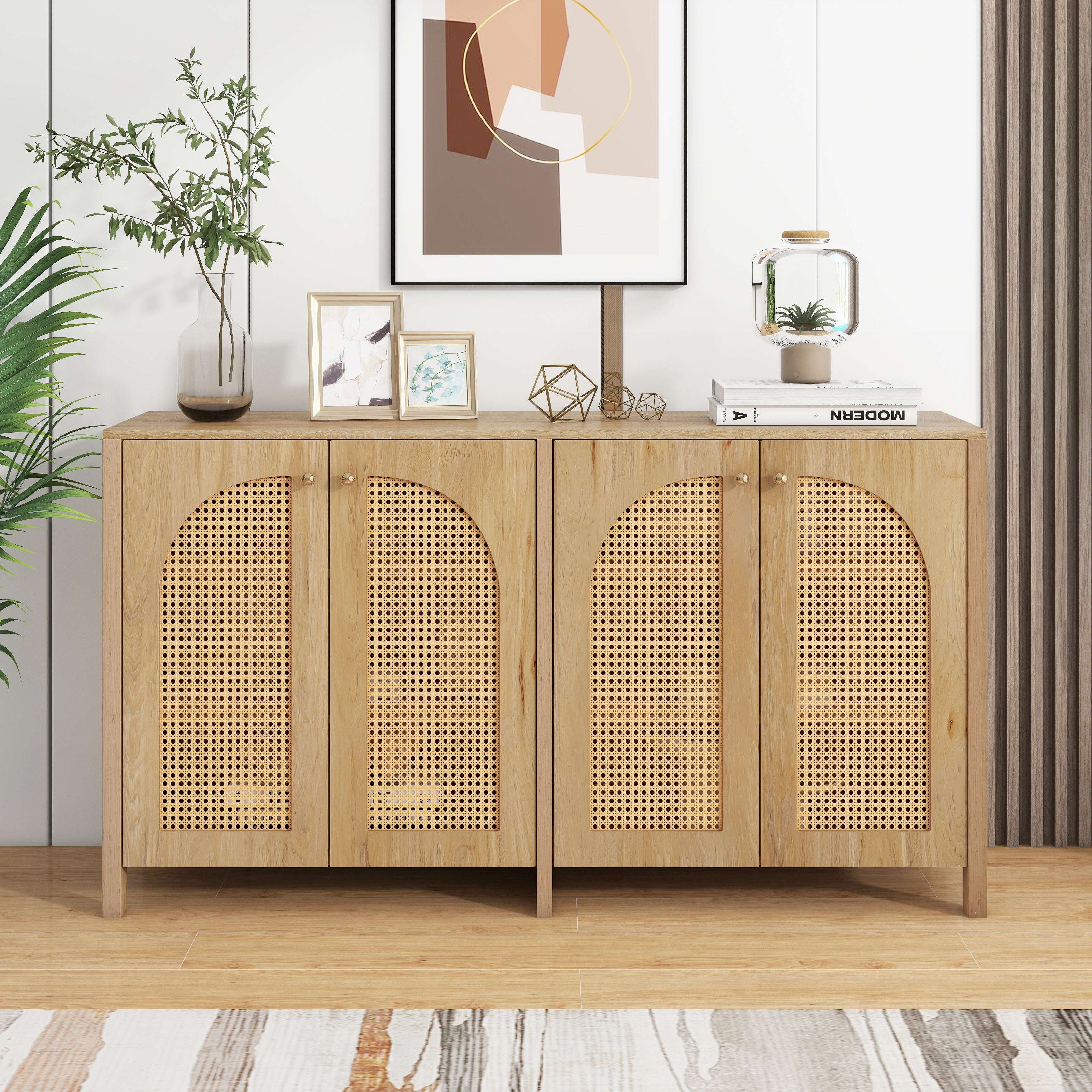 Logidon Dressoir 145x40x80 cm met vier rotan deuren natuurlijk hout