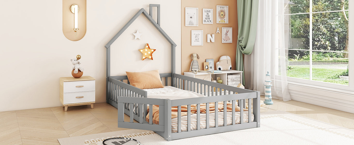 Logidon upholstered bed 90x200 chimney shape gray pine wood