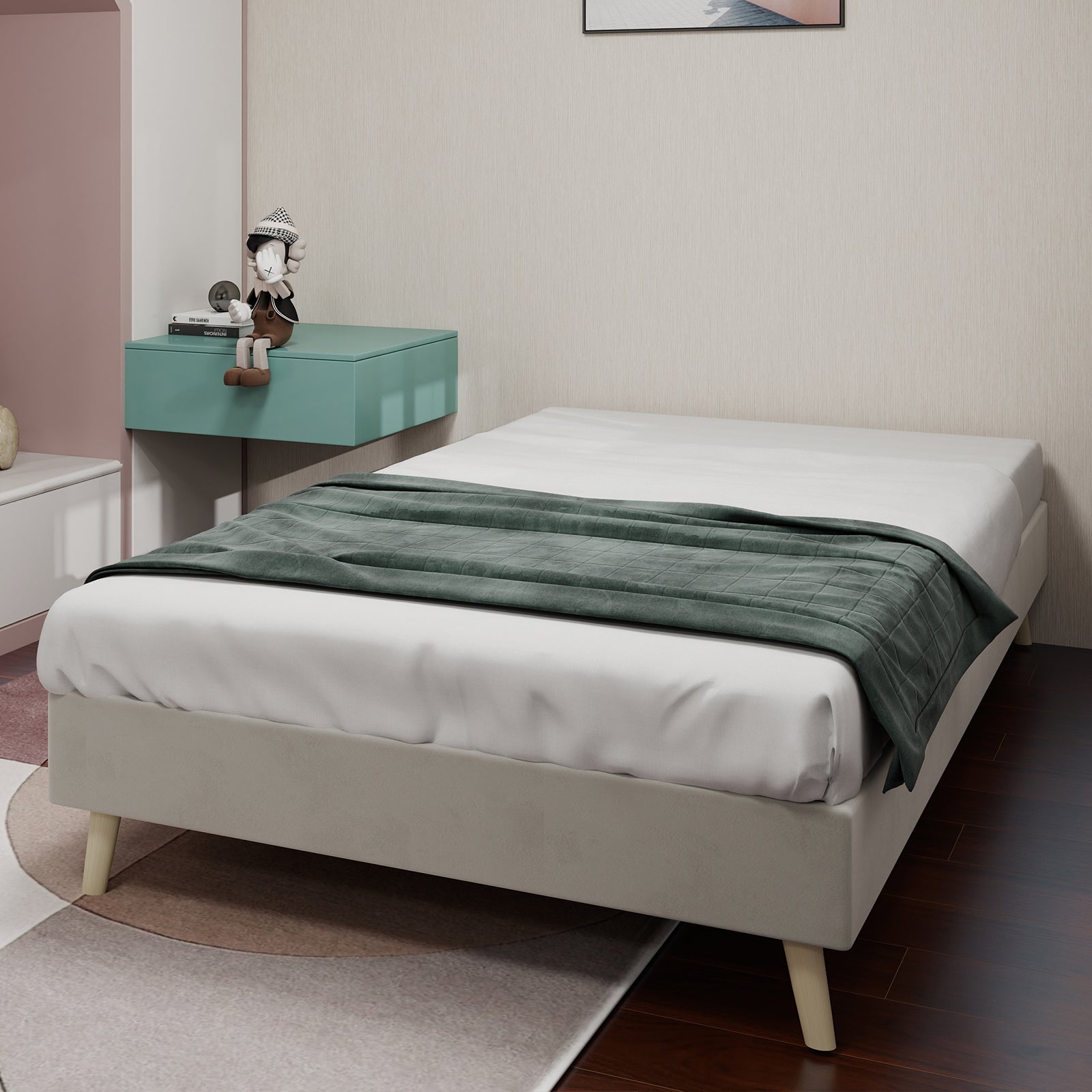 Bedframe in Logidon stof 90x200 beige fluwelen stof