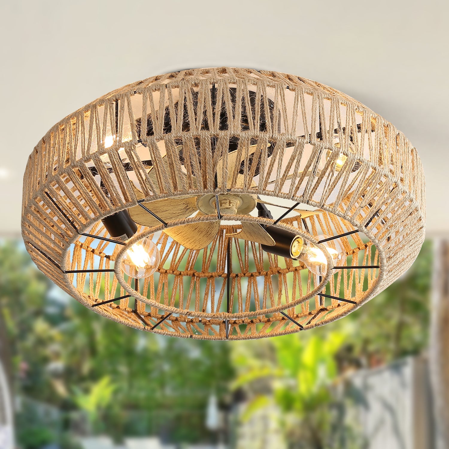 Logidon 22 inch Boho Rotan plafondventilator met afstandsbediening