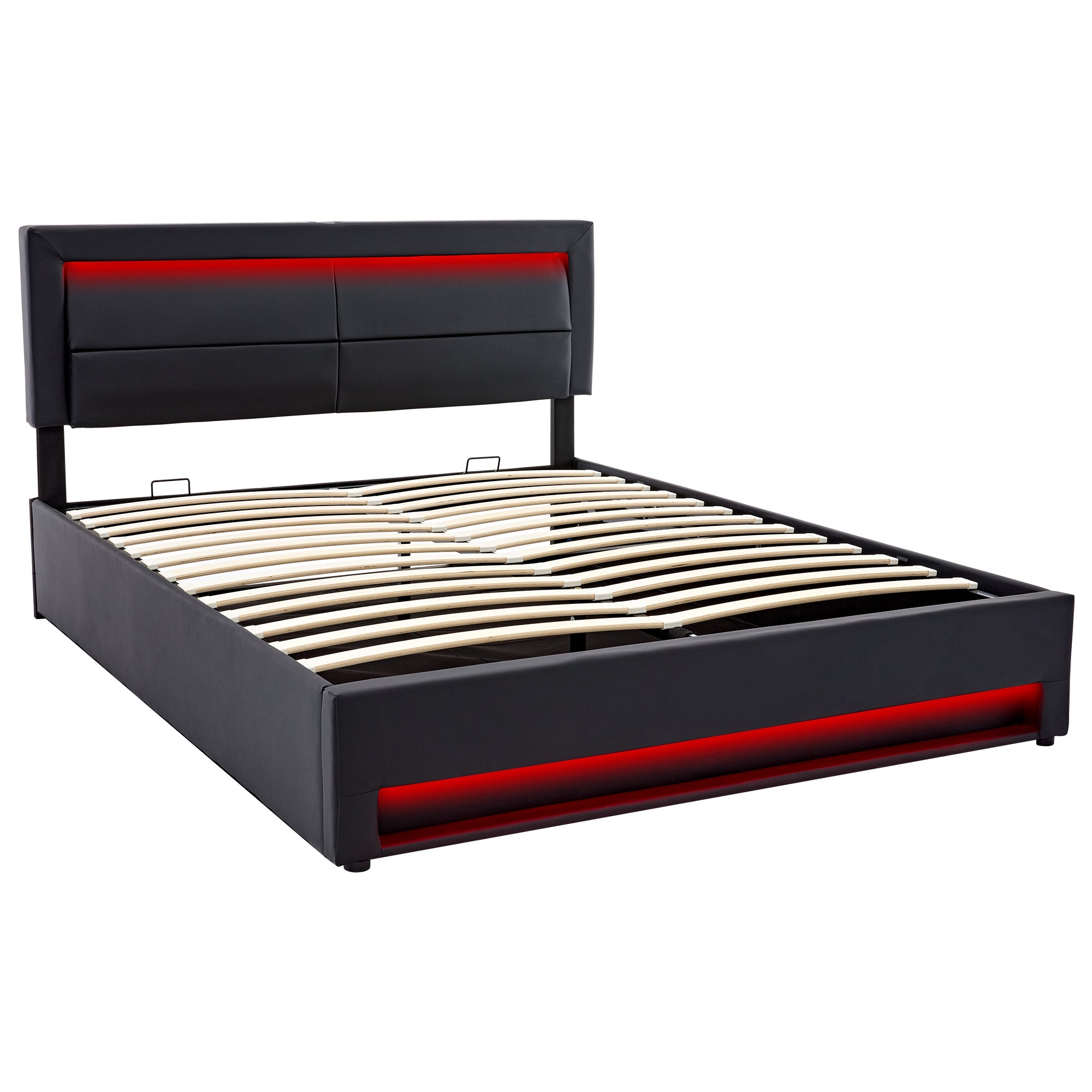 Logidon gestoffeerd bed 160 x 200 zwart USB oplaadpunten LED opbergruimte