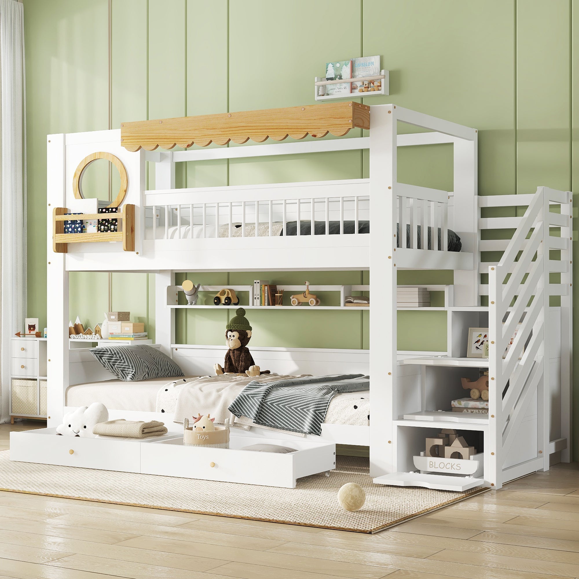 Logidon stapelbed 90x200 cm wit-naturel met trapkast