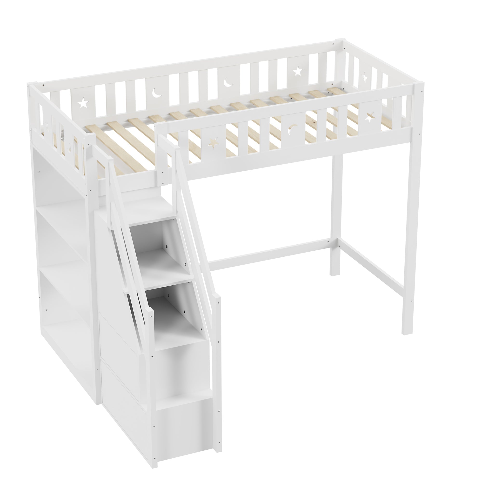 Logidon hoogslaper 90x200 cm wit met opbergladder en planken
