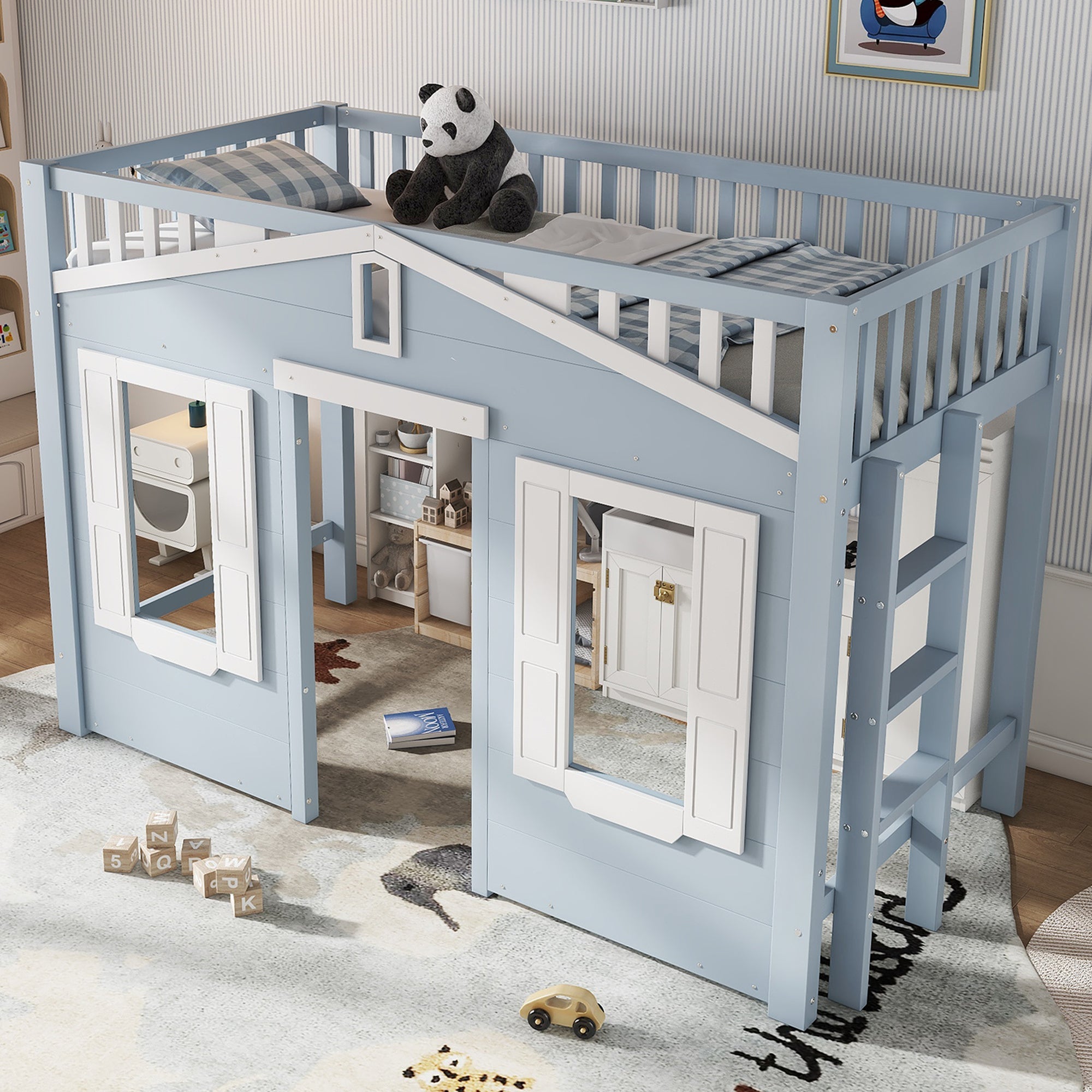 Logidon hoogslaper blauw 90x200 kinderbed met ruimte onder het bed