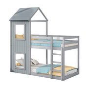 Logidon stapelbed 90x200 cm grijs huisbed met ladderhemel