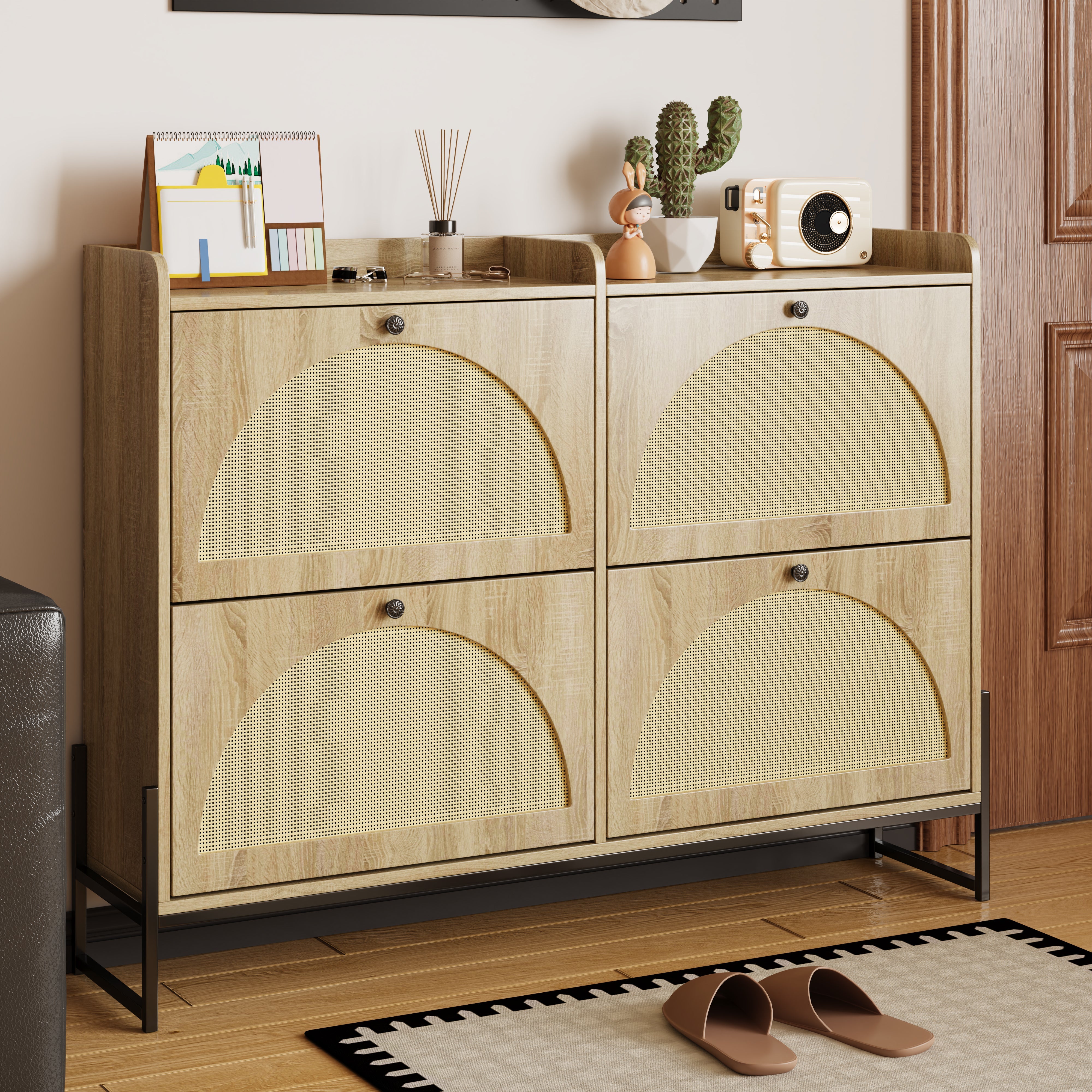 Logidon shoe cabinet narrow 4 flaps natural color 118 cm