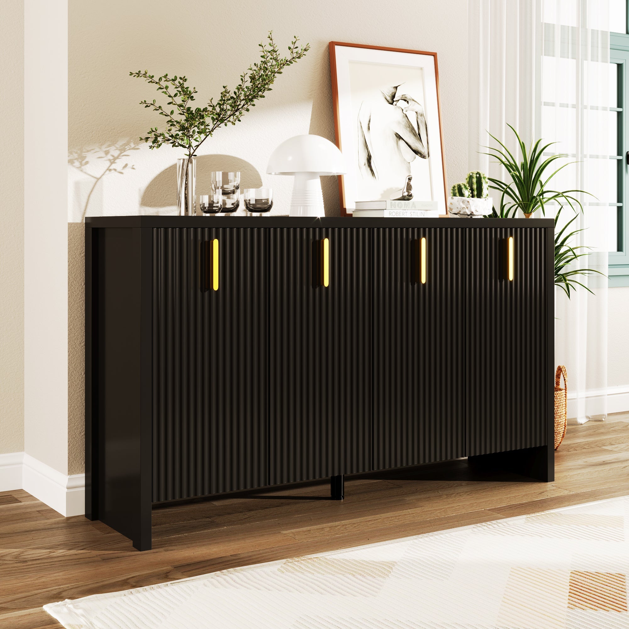 Logidon Dressoir 140 cm Zwart met Gouden Handvatten en Verdelers