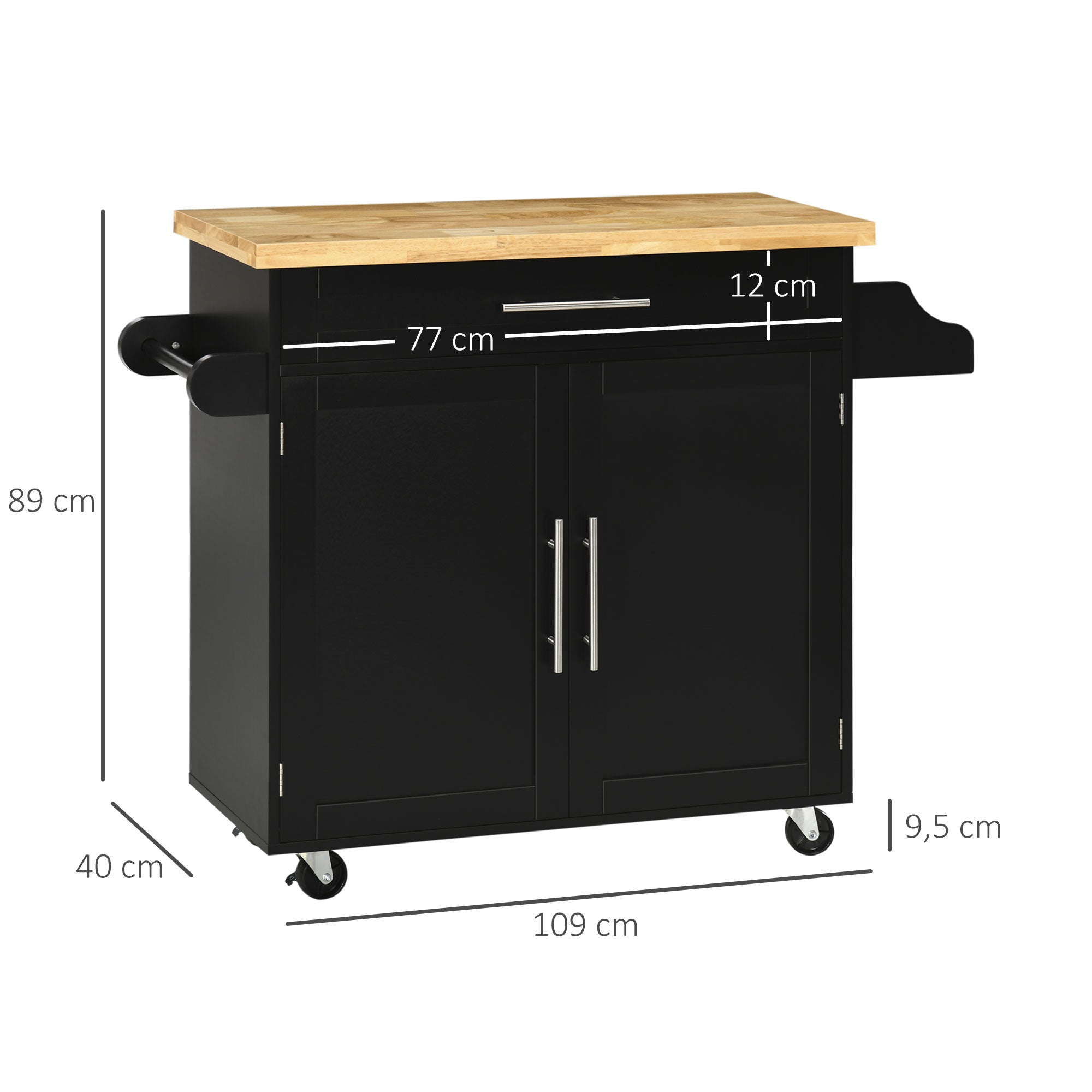 Logidon keukentrolley zwart met kruidenrek 109x40x89 cm