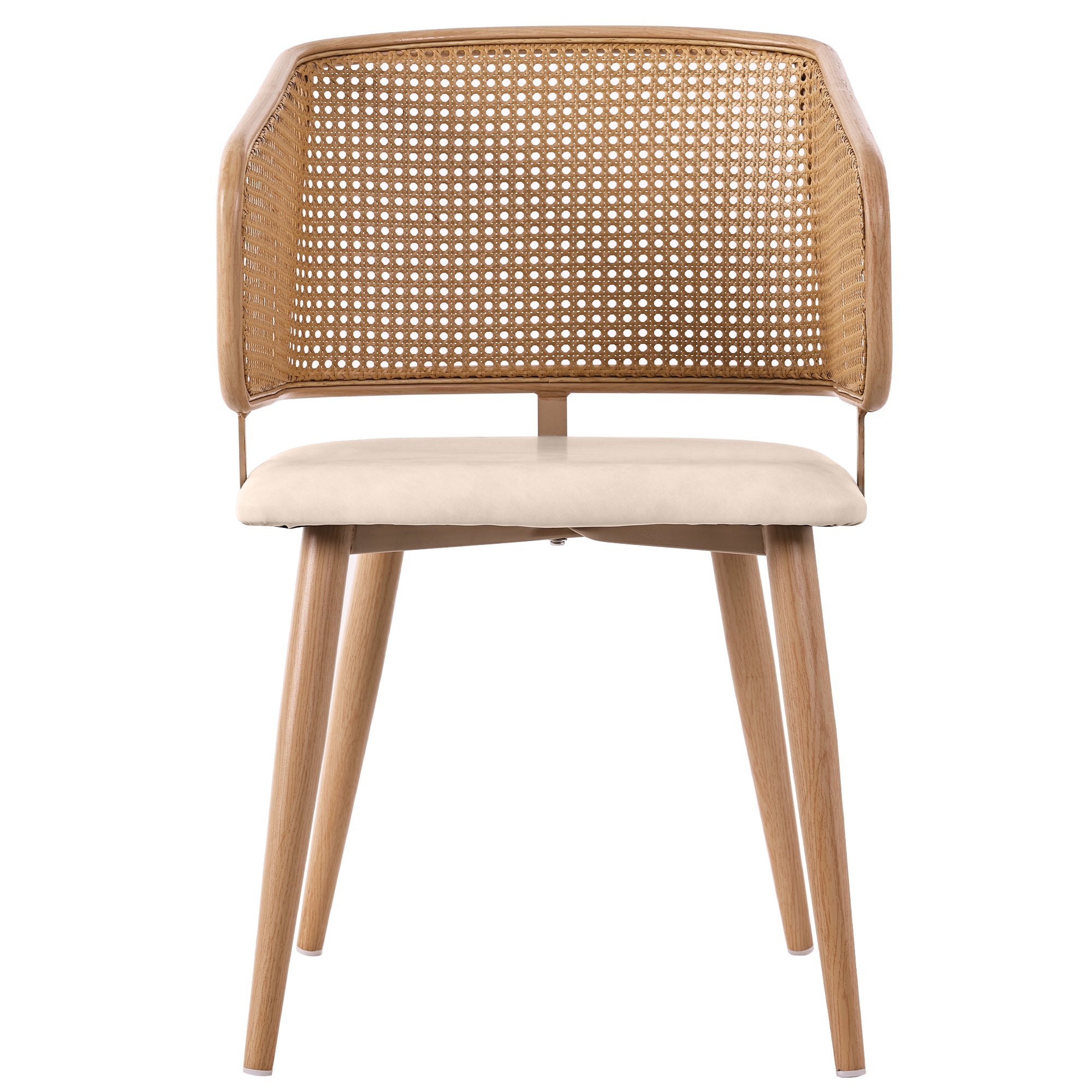 Logidon Set of 4 Dining Chairs Rattan Back PU Leather Beige Brown