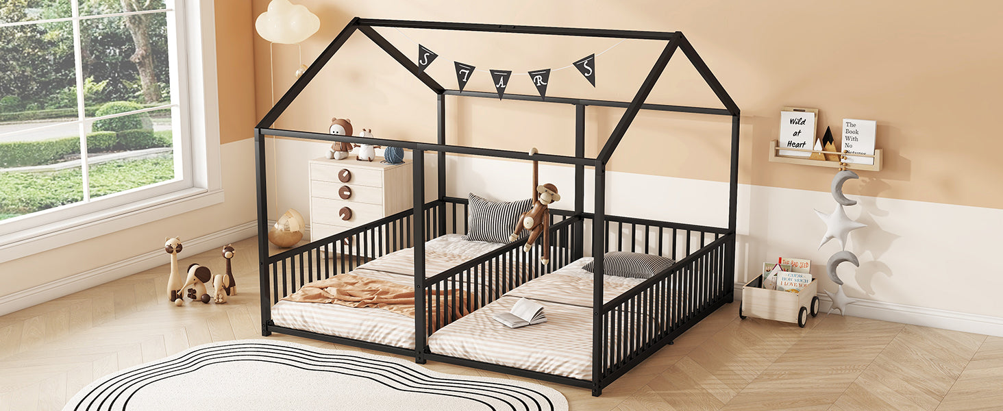 Logidon Metalen Bed Kinderbed 90x200 cm Zwart met Reling