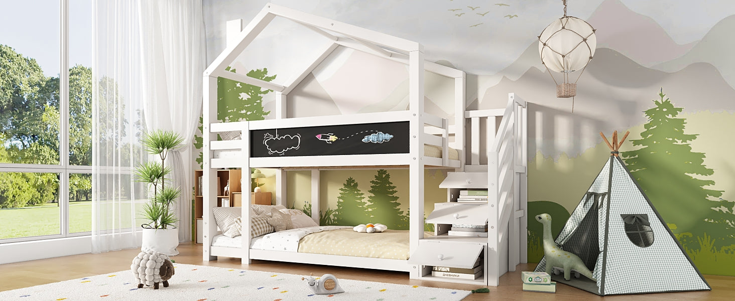 Logidon stapelbed boomhut 90x200 wit met schouw en opbergruimte
