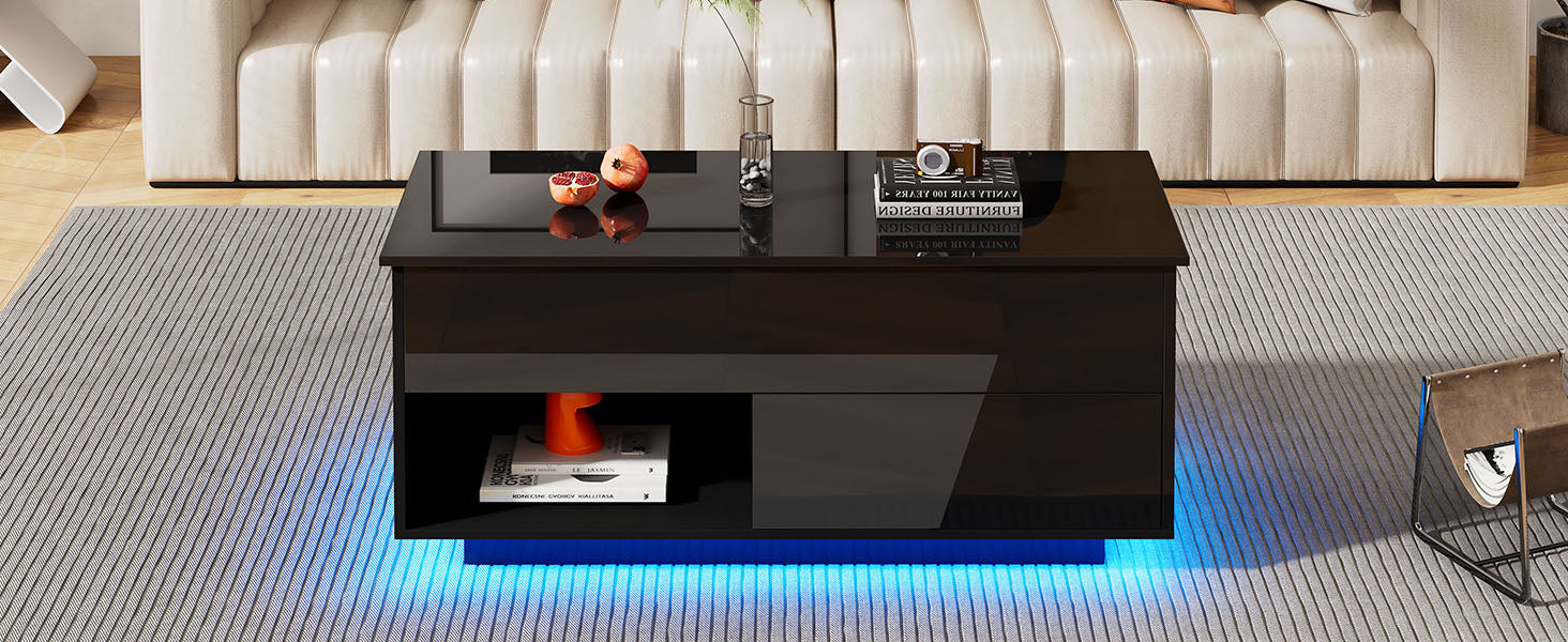 Logidon hoogglans salontafel 100x50x55 cm zwart LED-verlichting