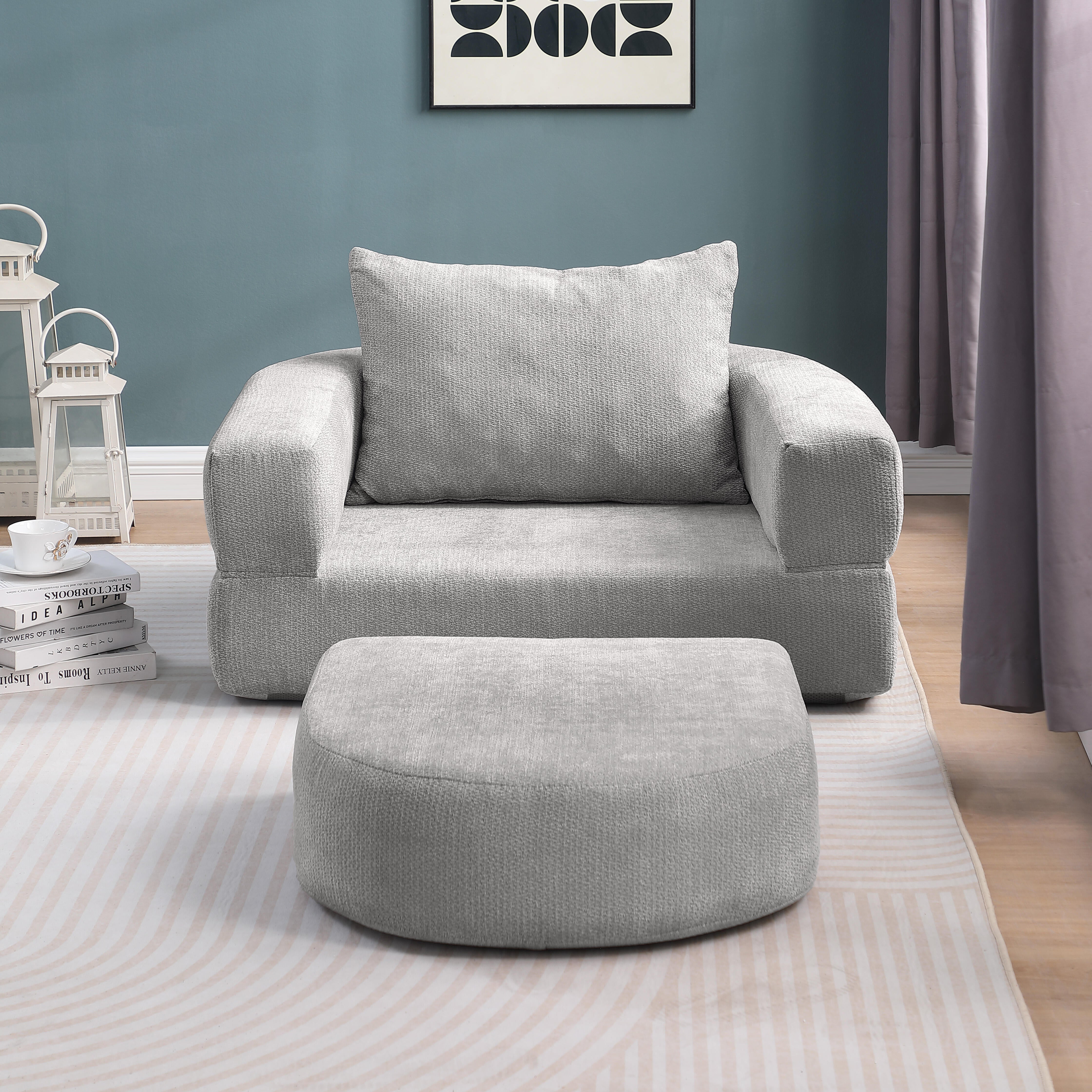 Logidon gecomprimeerde slaapbank futon grijs fluweel met kussen
