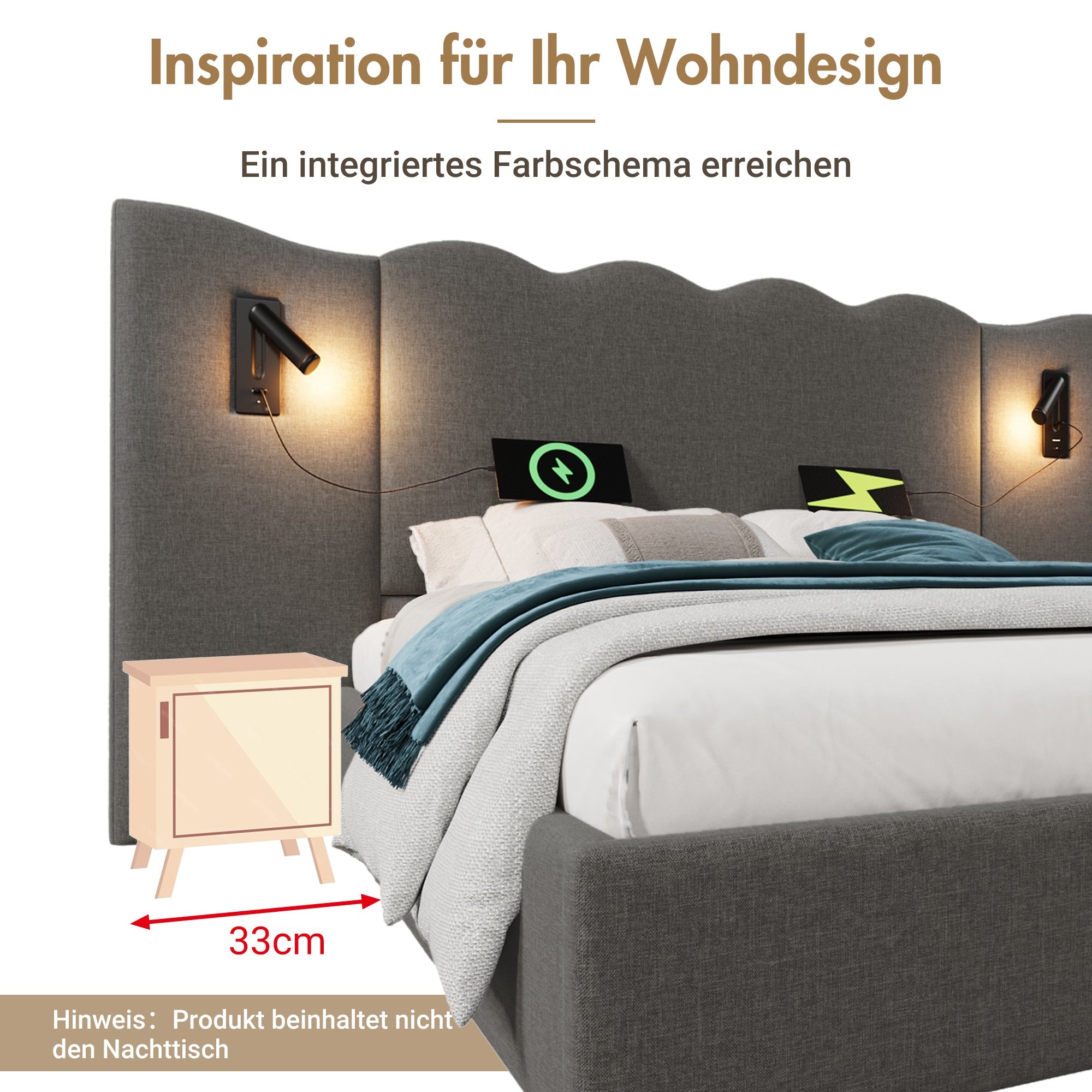 Logidon box spring bed 180x200 storage space USB C charging function reading lamp