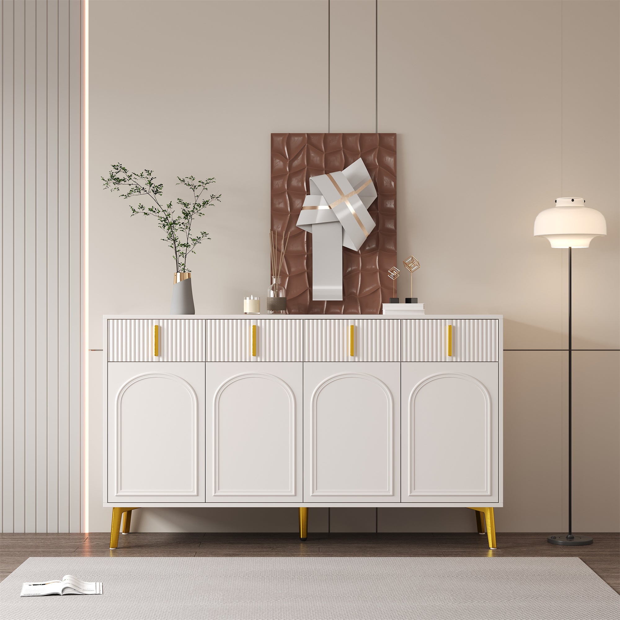 Logidon dressoir wit met gouden handgrepen en poten, 4 deuren
