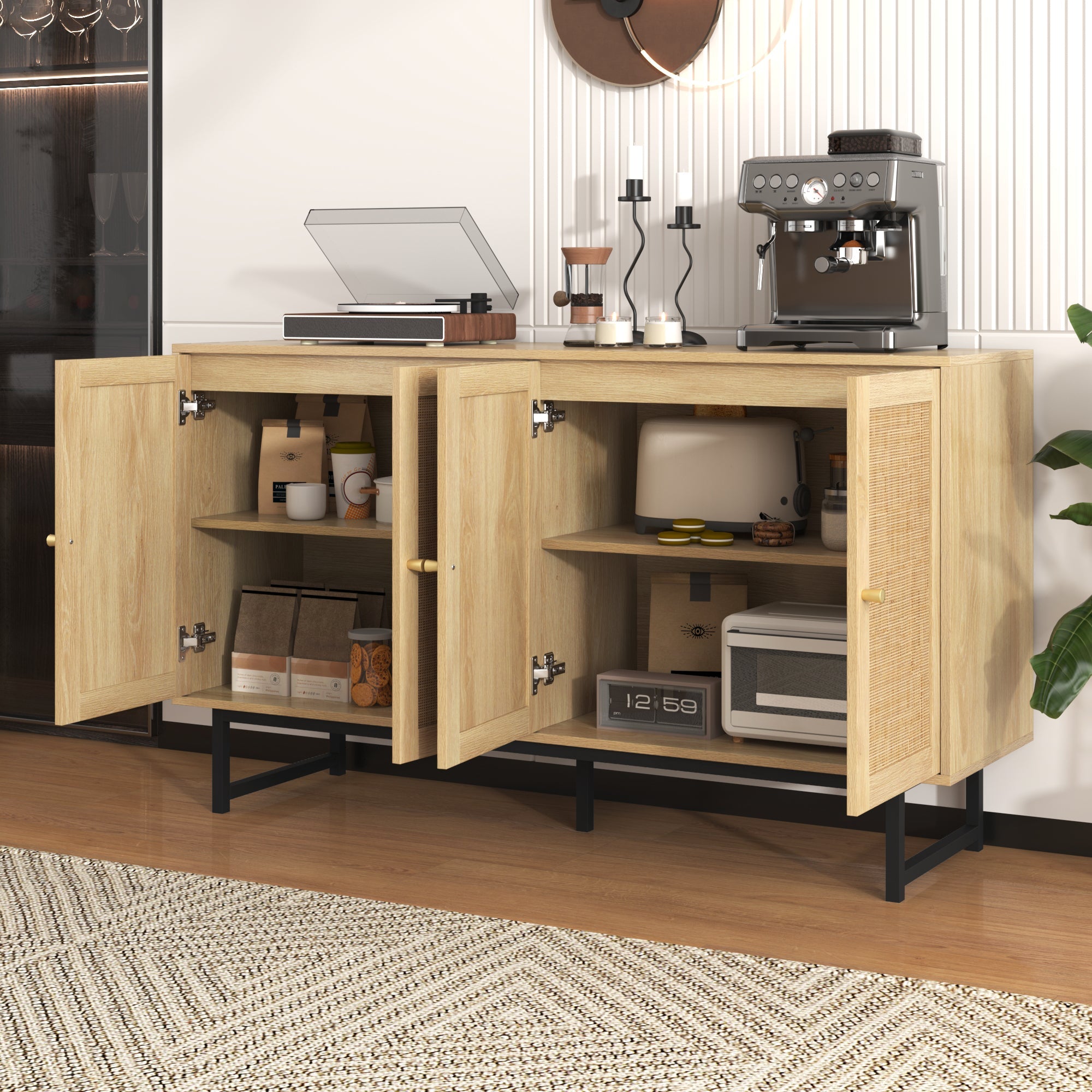 Logidon dressoir 140x39,5x80 cm met echt rattengaas 4 deuren
