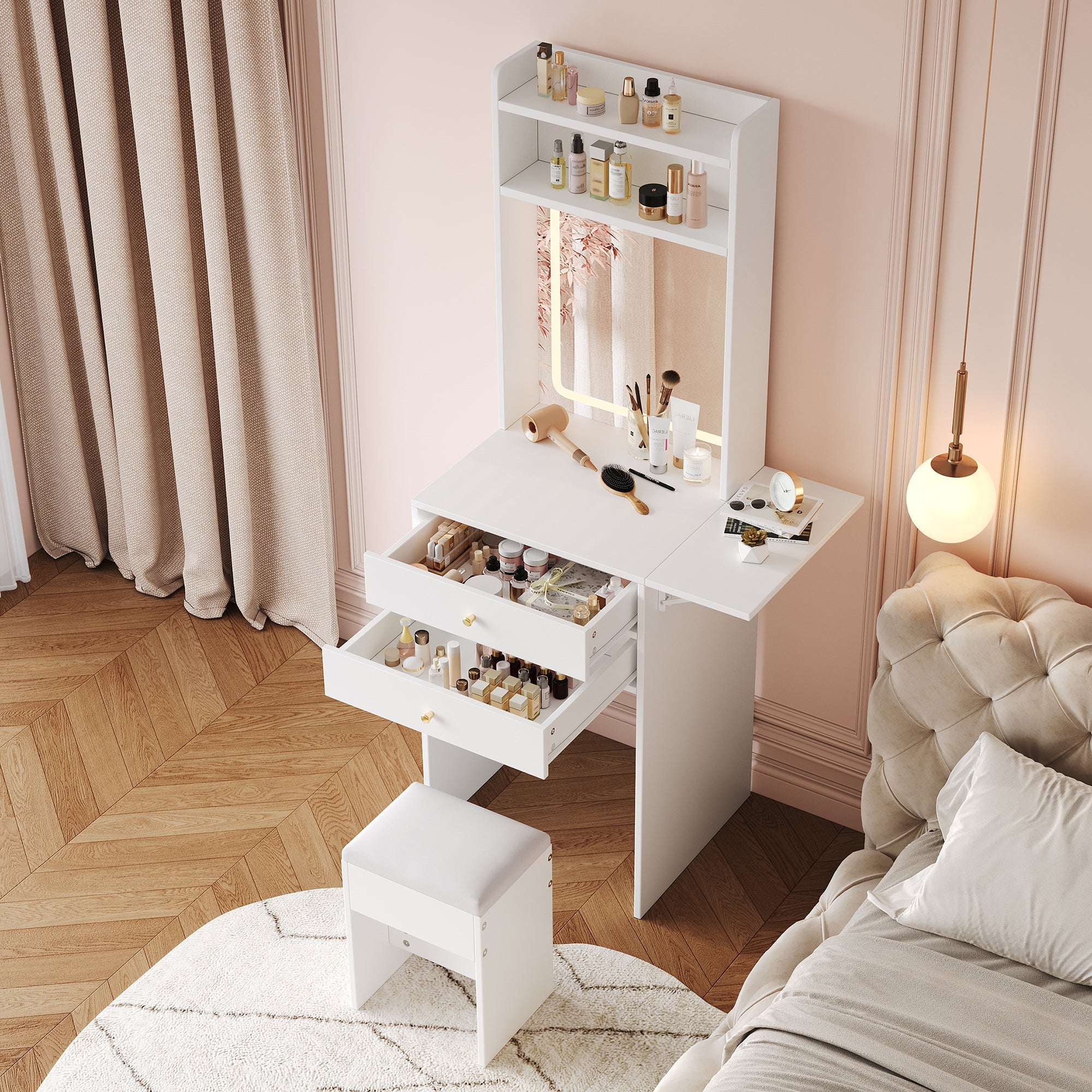 Logidon Kaptafel Verstelbaar LED-verlichting Wit 75×156×45 cm