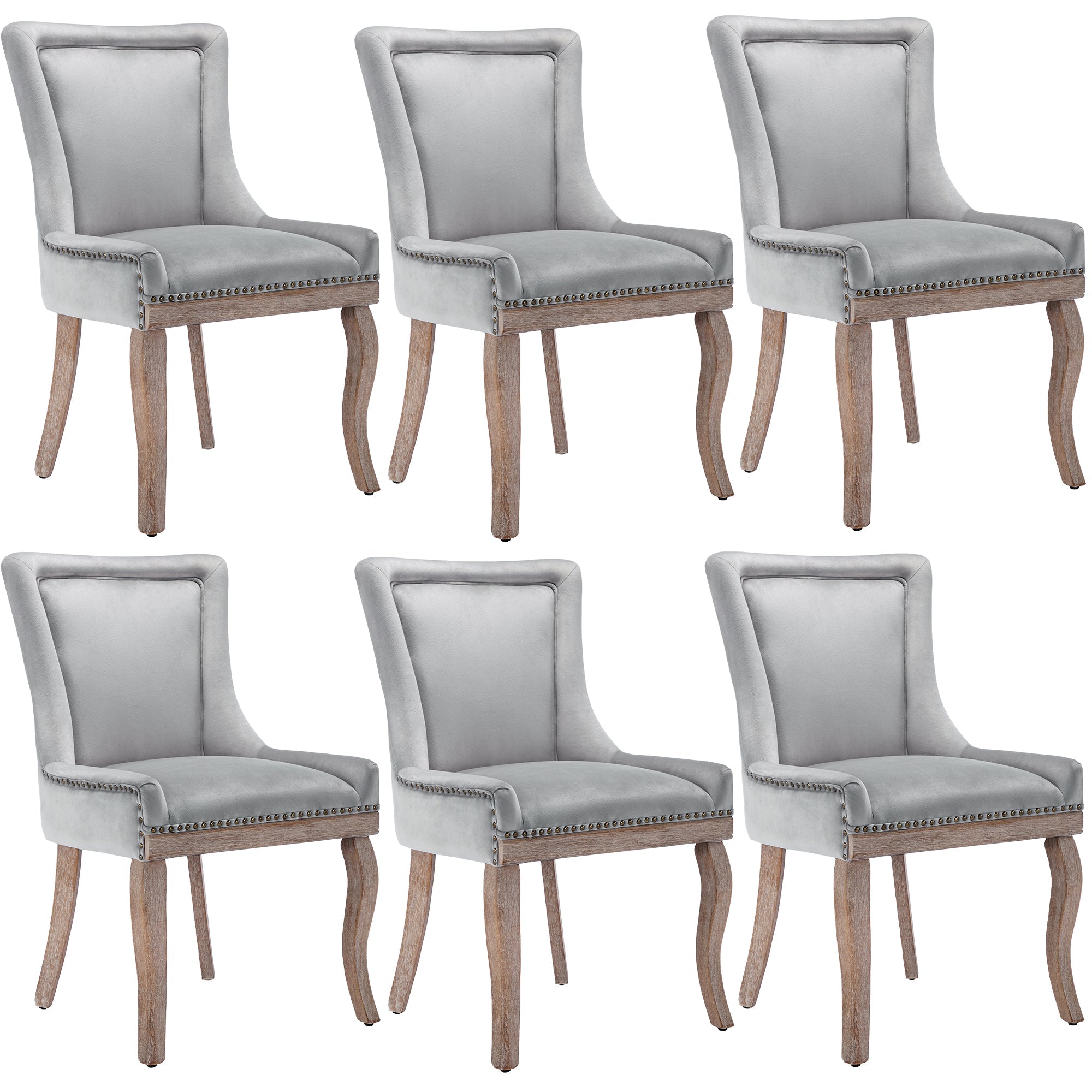 Logidon Luxury Dining Chair Set Four Gray Velvet Chairs Nail Head Trim