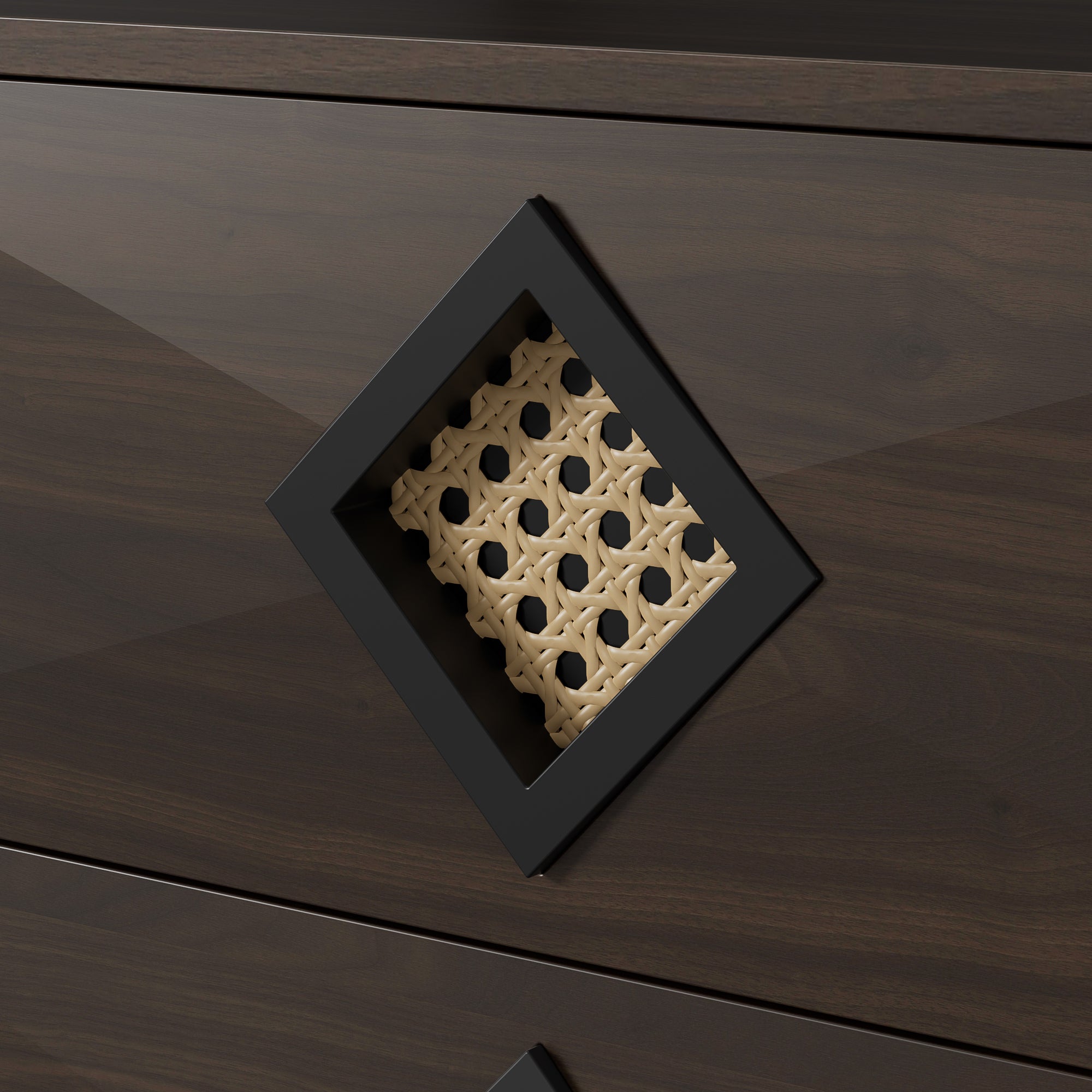 Logidon Elegante kaptafel met 6 laden, walnoot met rotan handvat