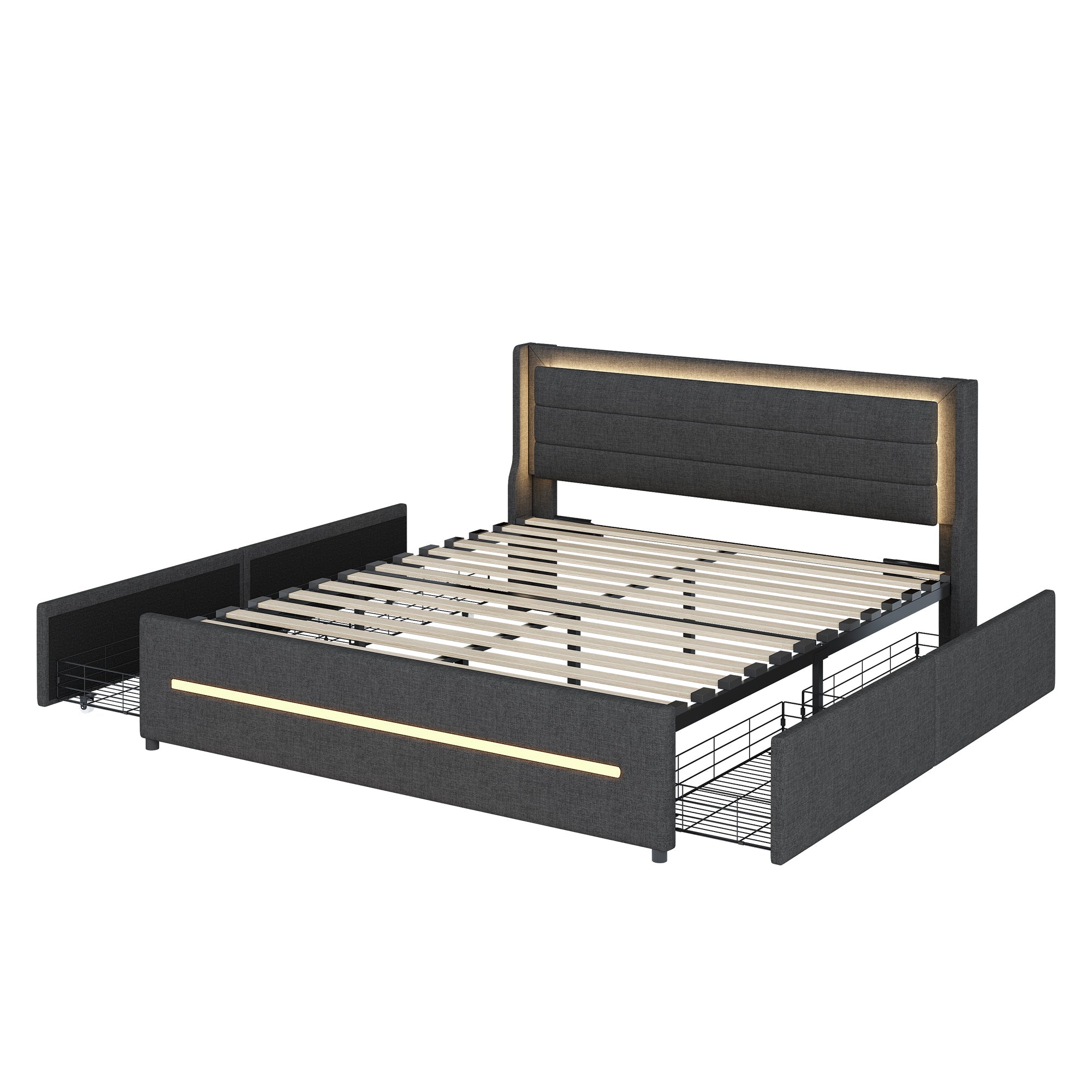 Logidon gestoffeerd bed 160x200 grijze kleur veranderende LED vier opbergvakken