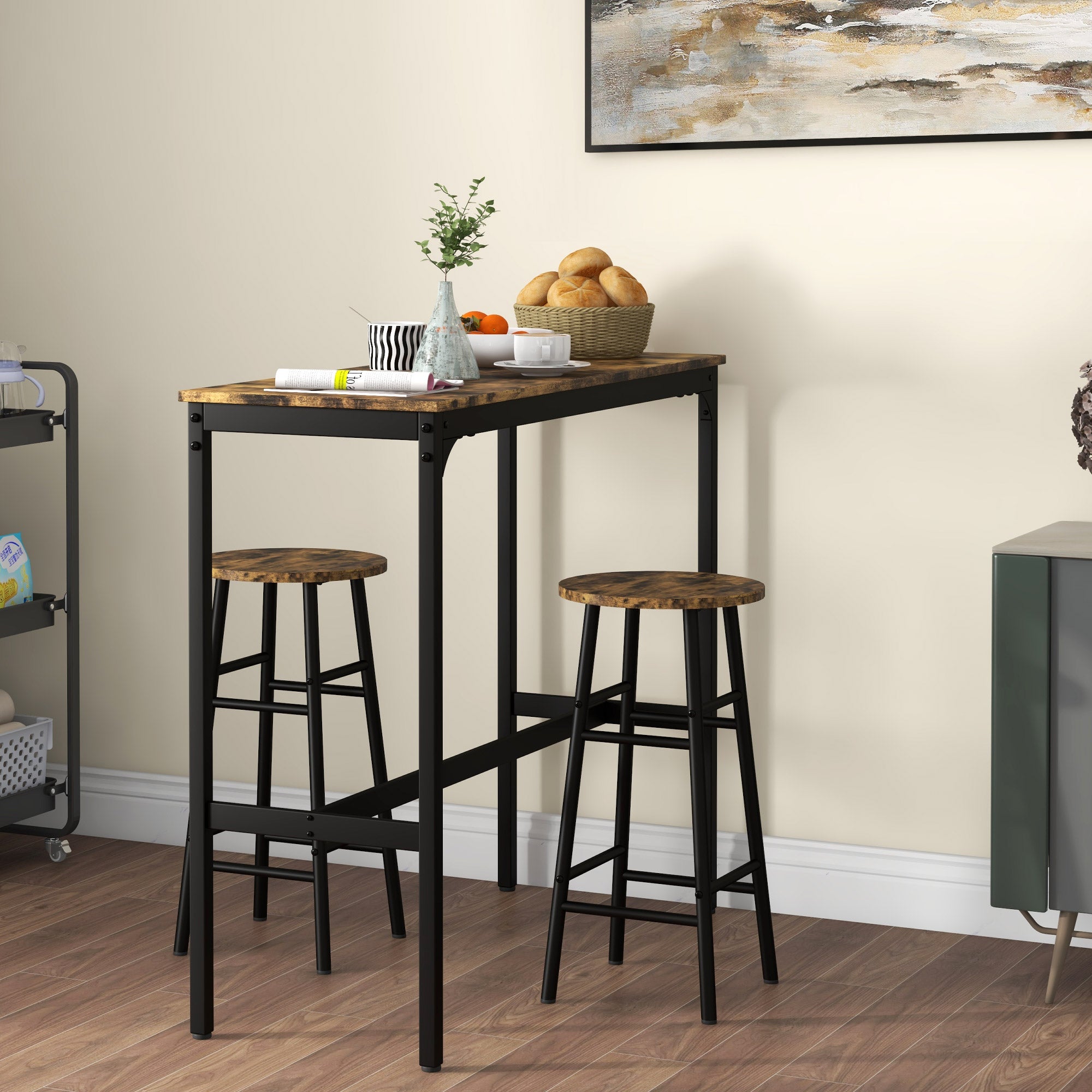 Logidon bar table set 3-piece industrial design brown MDF 105 cm