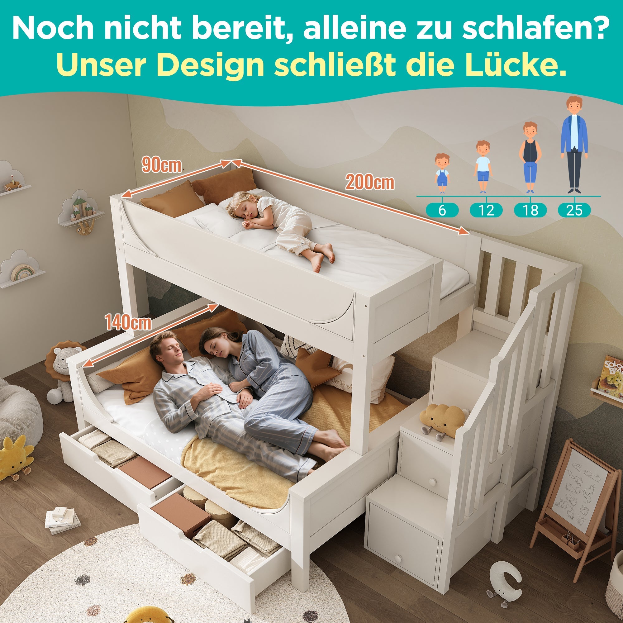 Logidon stapelbed kinderbed wit met ladderkast en lades