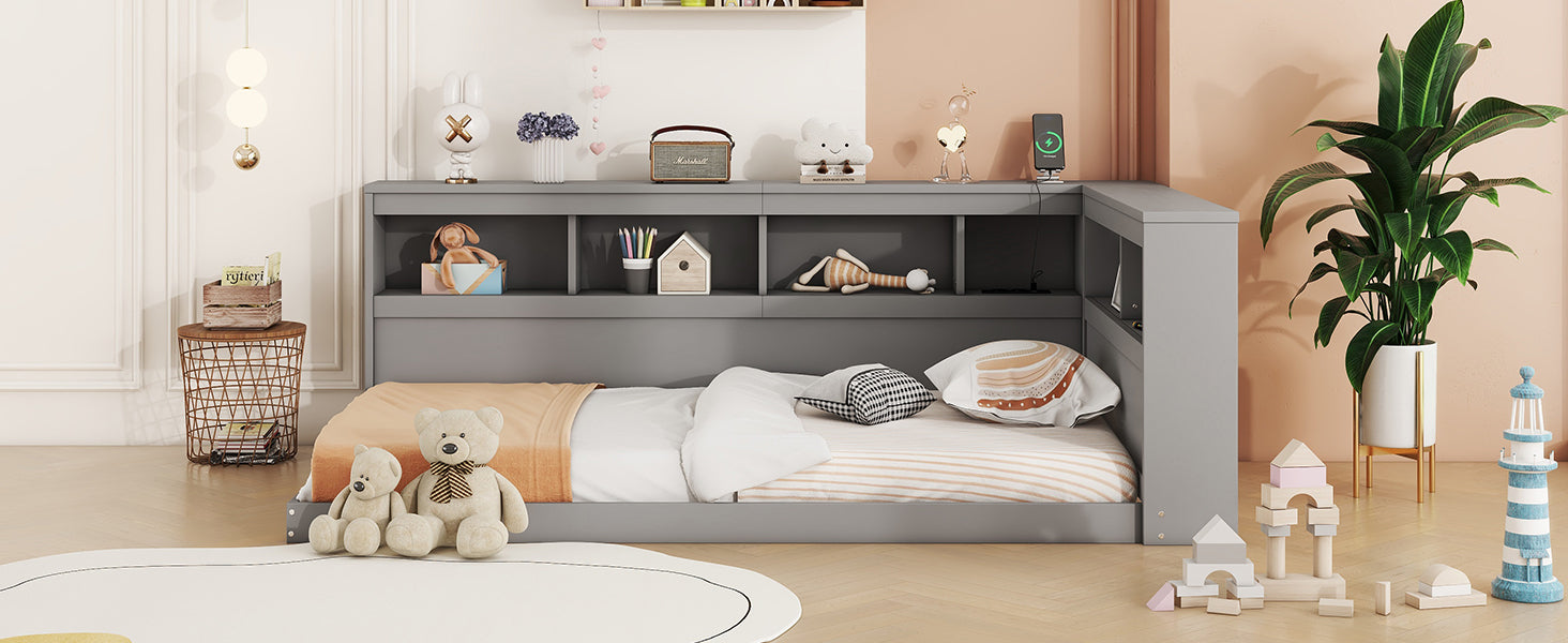 Logidon daybed 90x200 grijs inclusief stopcontact en USB lattenbodem
