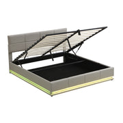 Logidon gestoffeerd bed 180x200 cm LED verlichting hydraulische bedbox cementgrijs