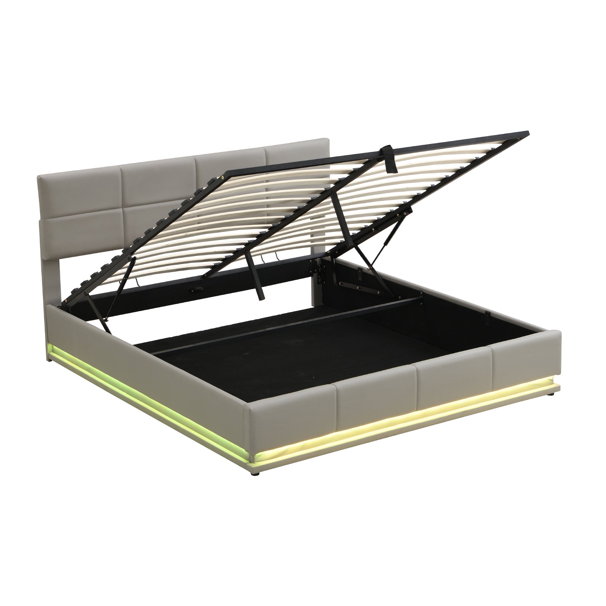 Logidon gestoffeerd bed 180x200 cm LED verlichting hydraulische bedbox cementgrijs