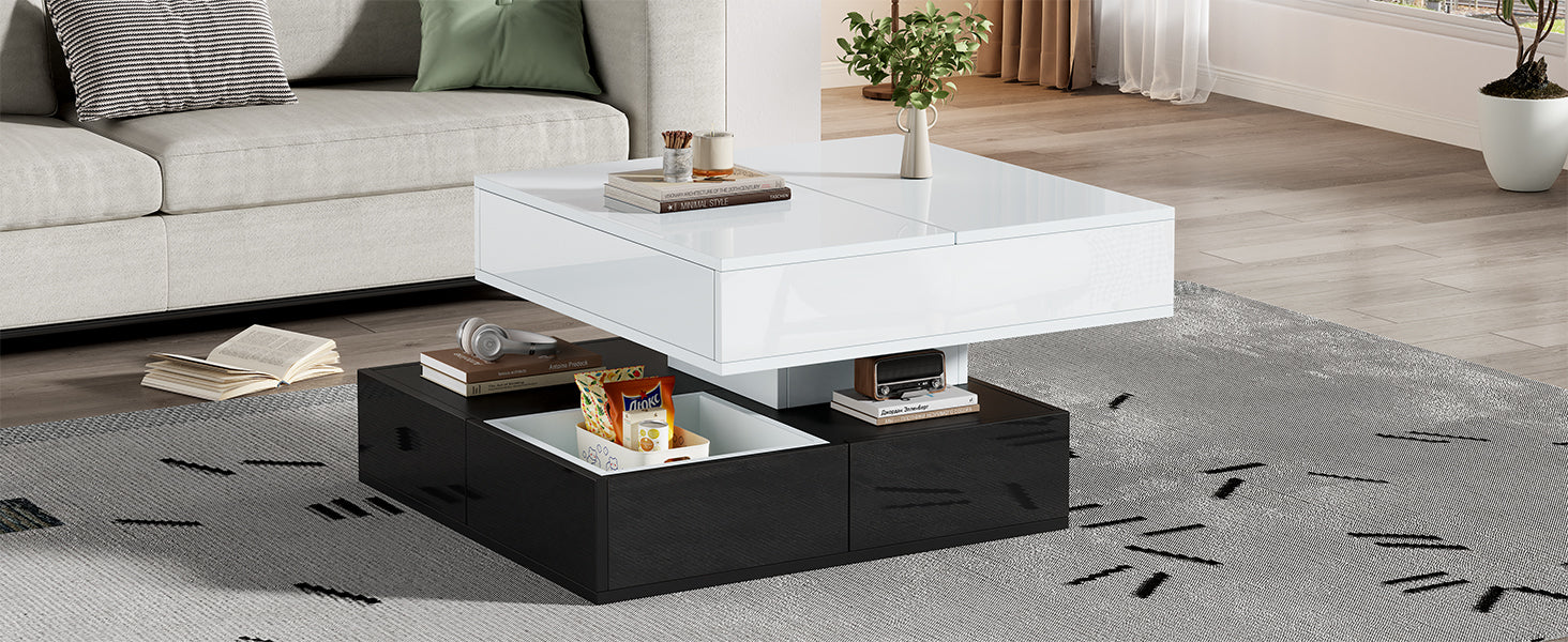 Logidon salontafel 70x70 hefblad 360 graden draaibaar 3 lades wit
