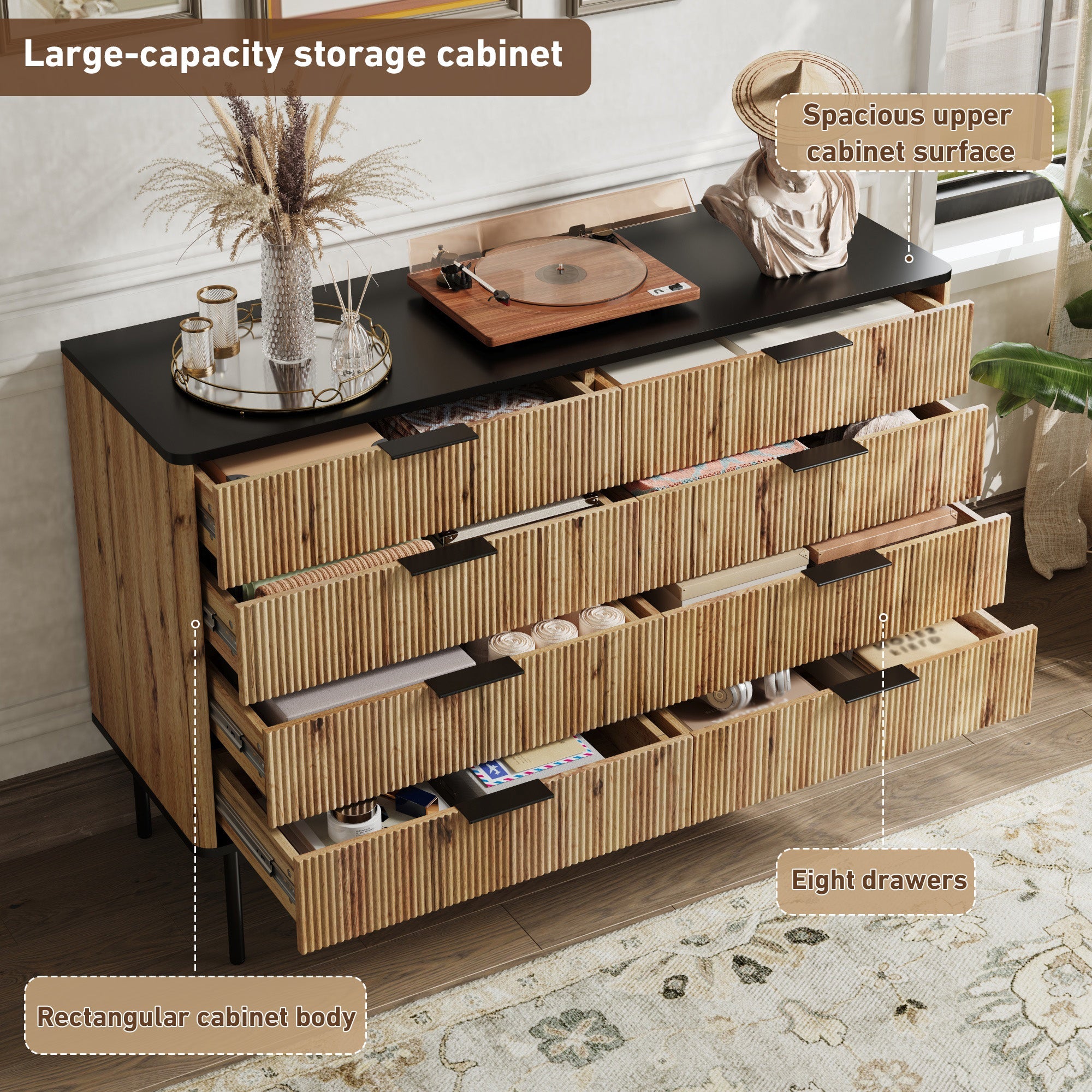 Logidon Modern dressoir 120x39,5x80 9 laden natuurlijke houtlook