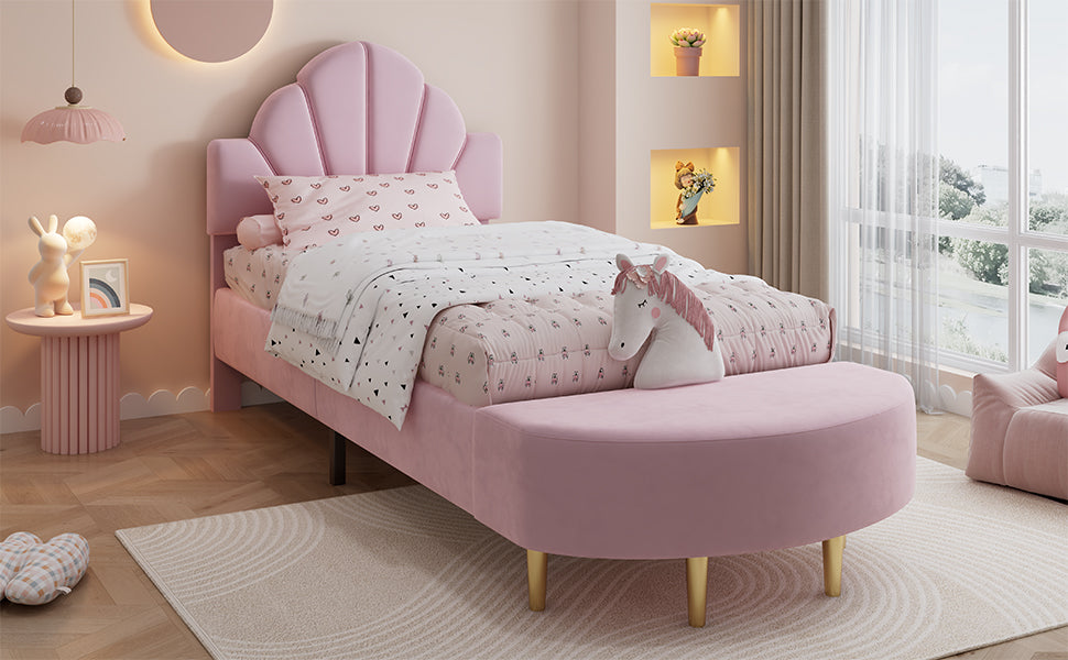 Logidon gestoffeerd bed 90x200 cm roze fluweel met bedbank en fluwelen hoofdbord