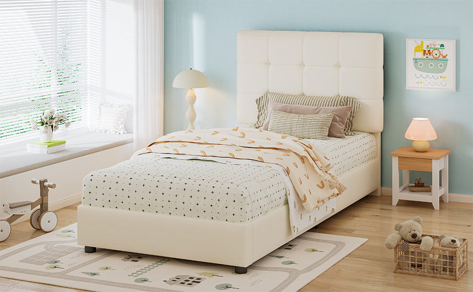 Logidon gestoffeerd bed 90x200 beige biscuit hoofdeinde zachte rugleuning