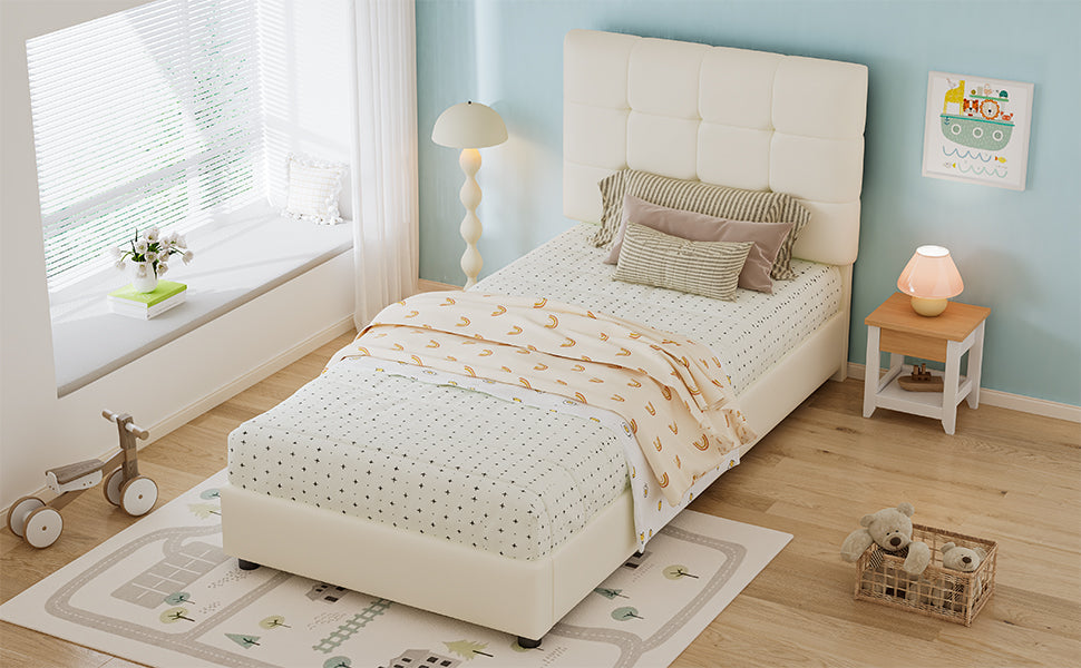 Logidon gestoffeerd bed 90x200 beige biscuit hoofdeinde zachte rugleuning