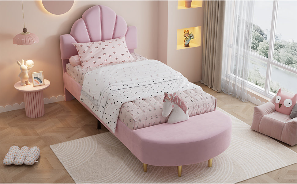 Logidon gestoffeerd bed 90x200 cm roze fluweel met bedbank en fluwelen hoofdbord