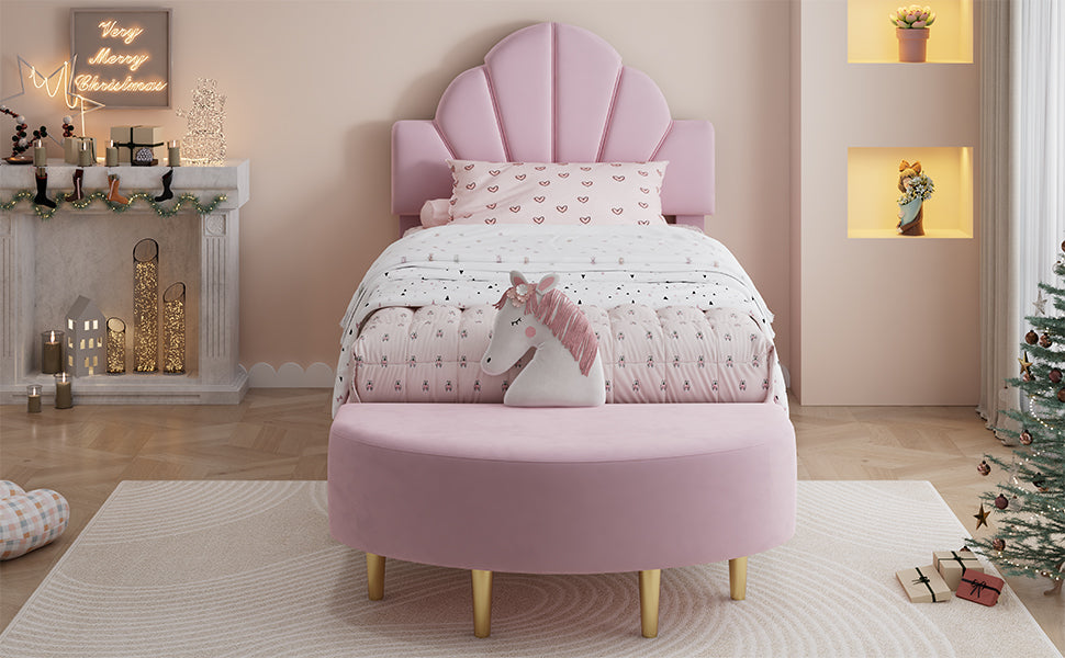 Logidon gestoffeerd bed 90x200 cm roze fluweel met bedbank en fluwelen hoofdbord