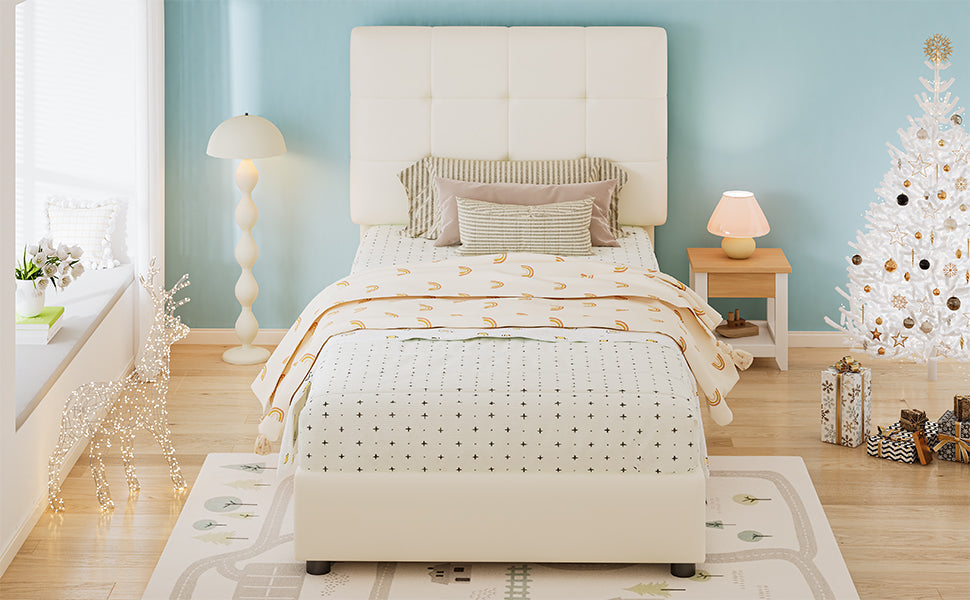 Logidon gestoffeerd bed 90x200 beige biscuit hoofdeinde zachte rugleuning