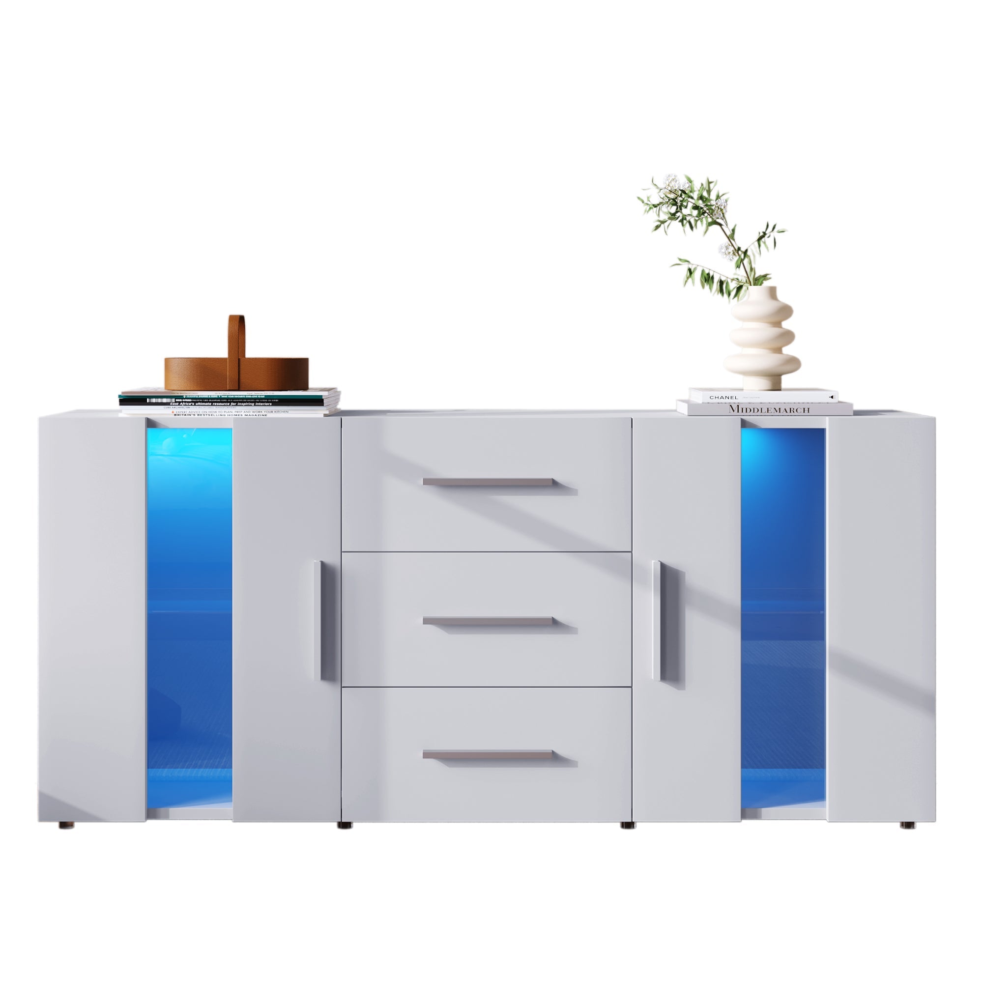 Logidon dressoir TV-meubel 140x35x70 cm wit met LED-verlichting
